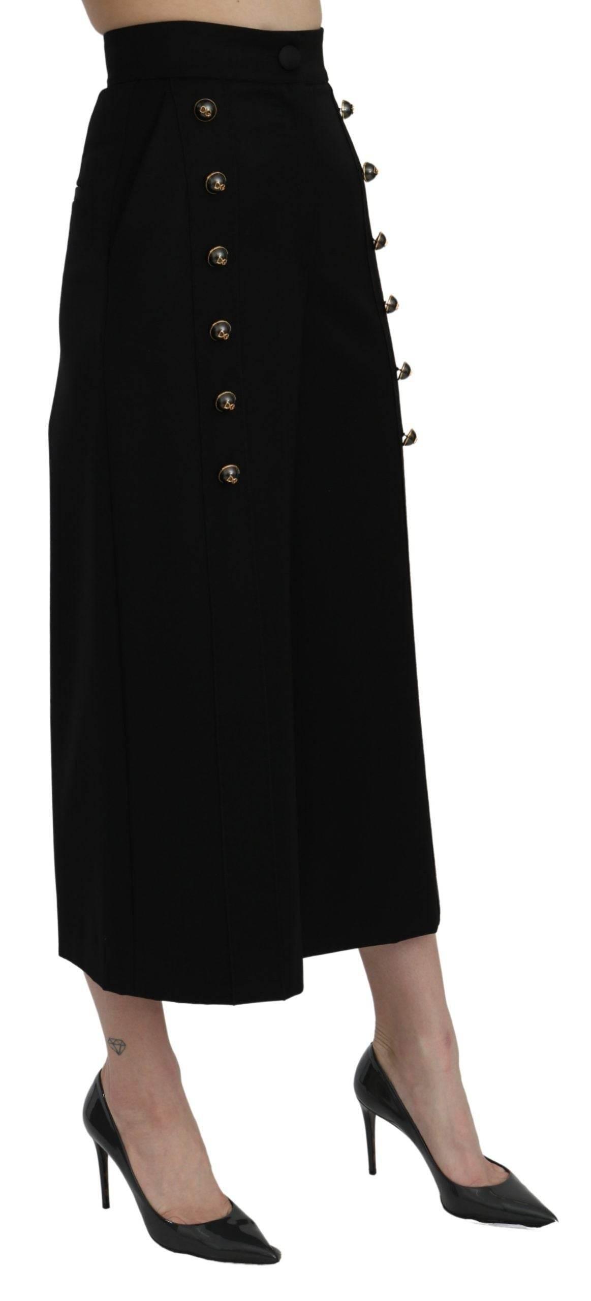 Dolce & Gabbana Black High Waist Wide Leg Cropped Pants - Hilstor