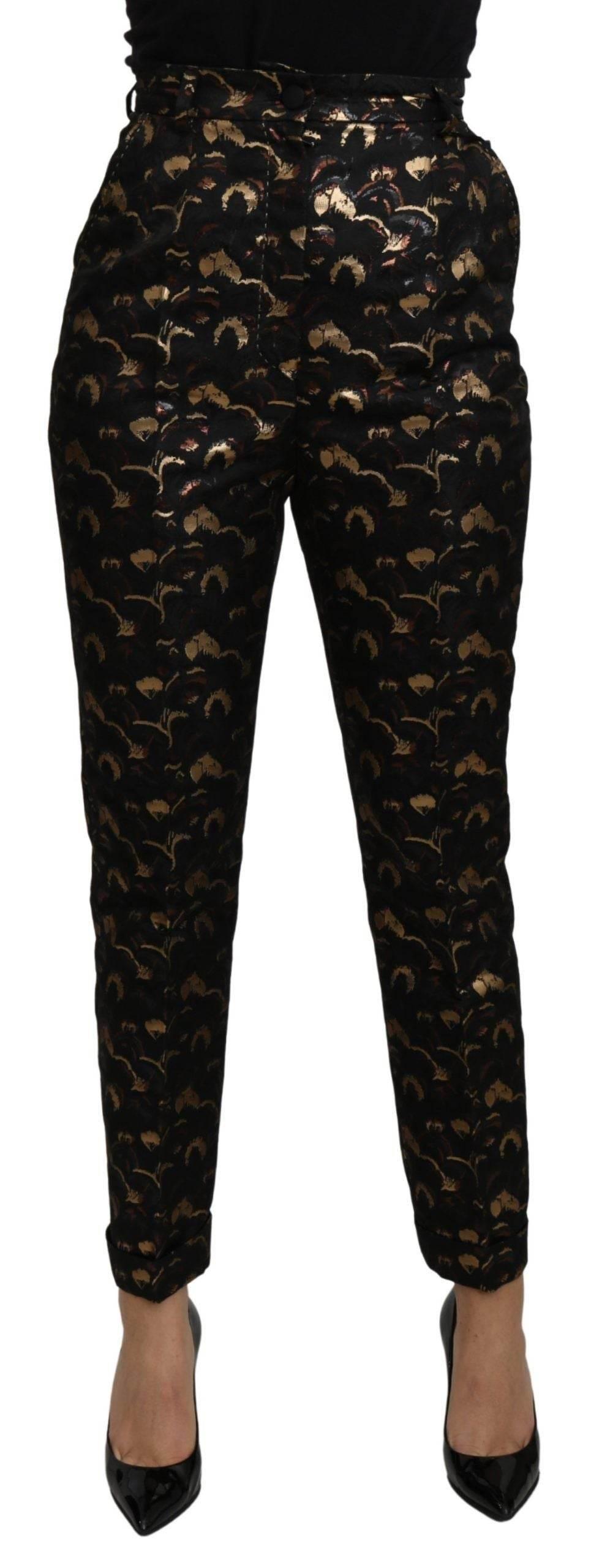 Dolce & Gabbana Black Gold Brocade High Waist Pants - Hilstor