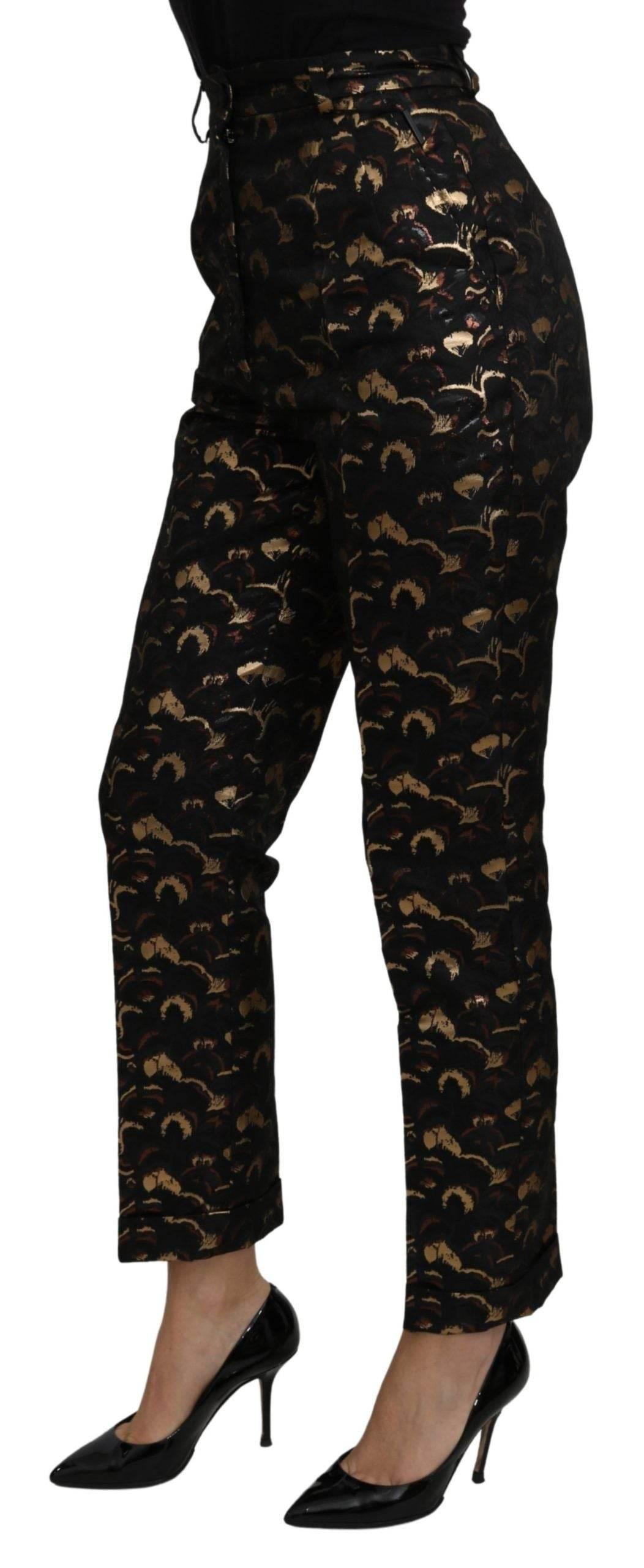 Dolce & Gabbana Black Gold Brocade High Waist Pants - Hilstor