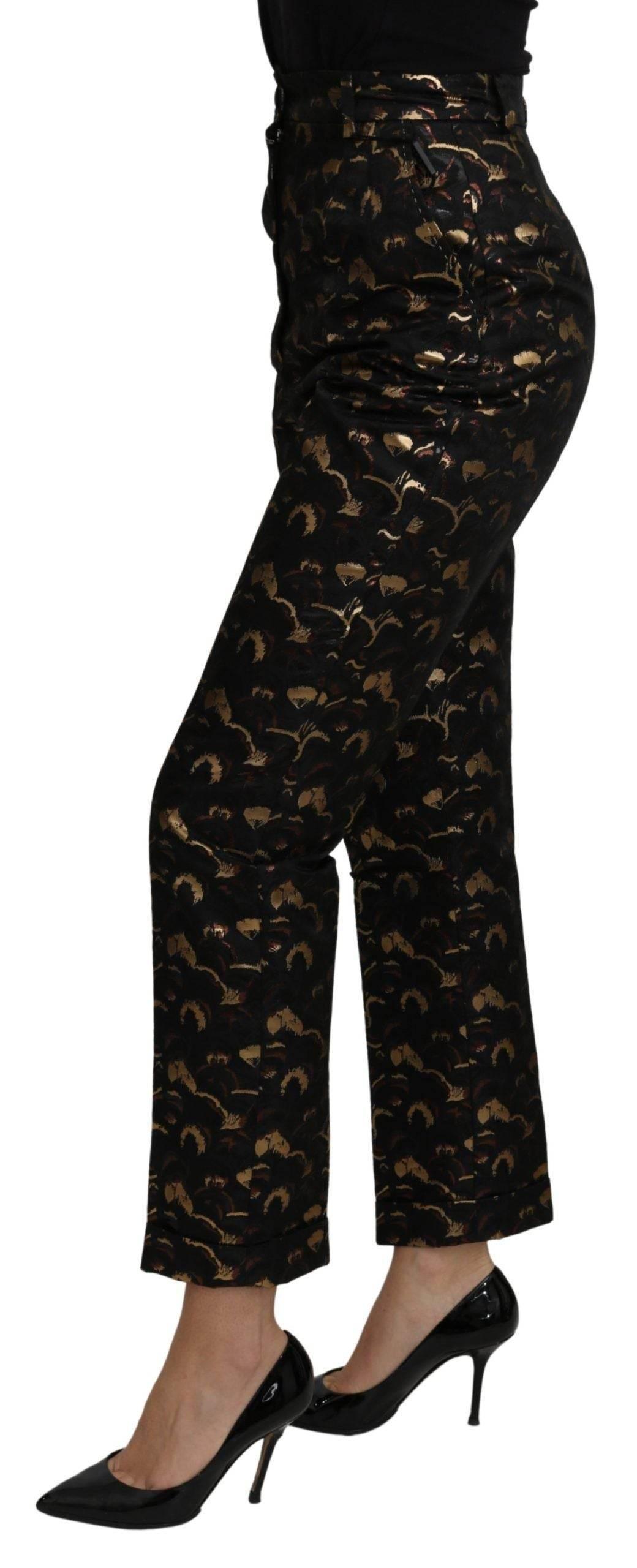 Dolce & Gabbana Black Gold Brocade High Waist Pants - Hilstor