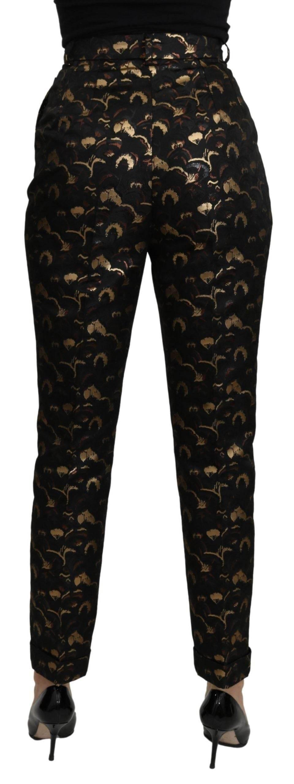 Dolce & Gabbana Black Gold Brocade High Waist Pants - Hilstor