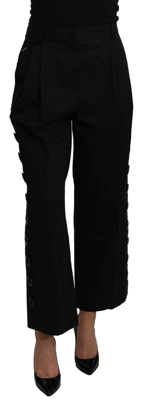 Dolce & Gabbana Black High Waist Cropped Cotton Stretch Pants - Hilstor
