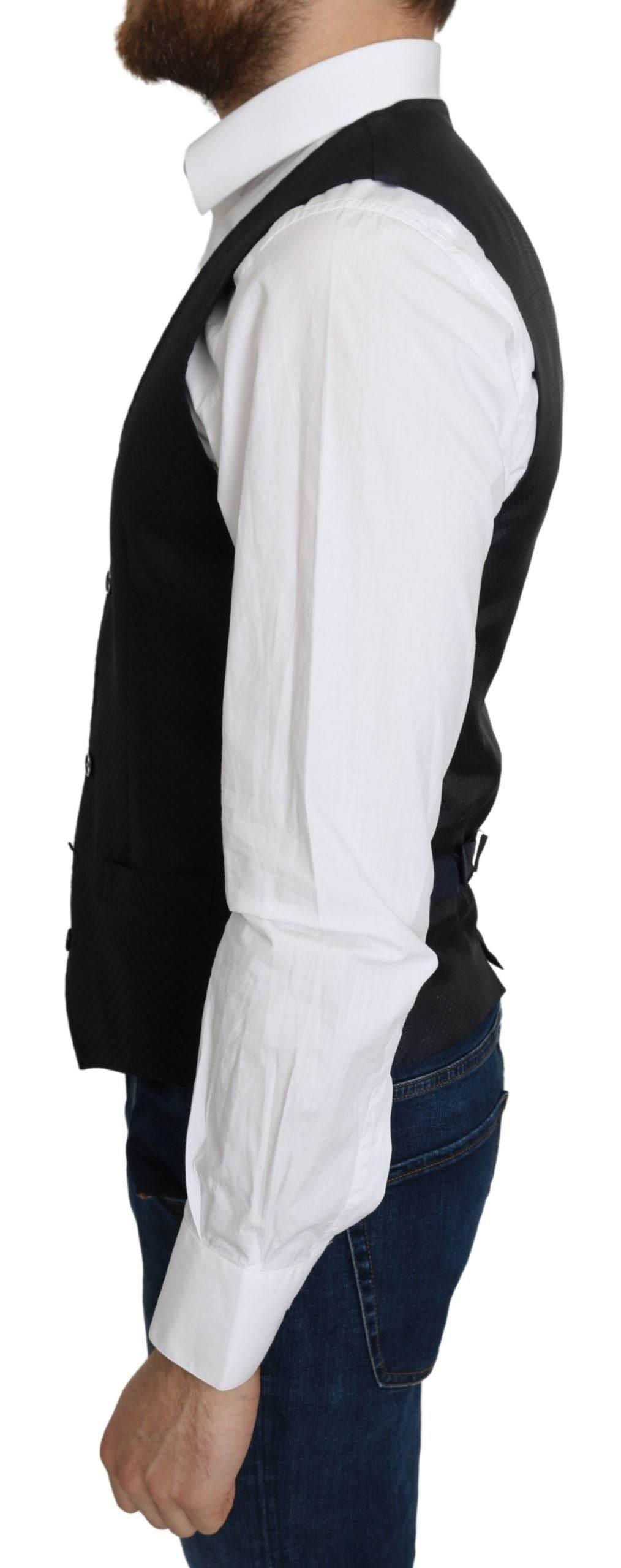 Dolce & Gabbana Blue Silk Romb Pattern Formal Coat Vest - Hilstor