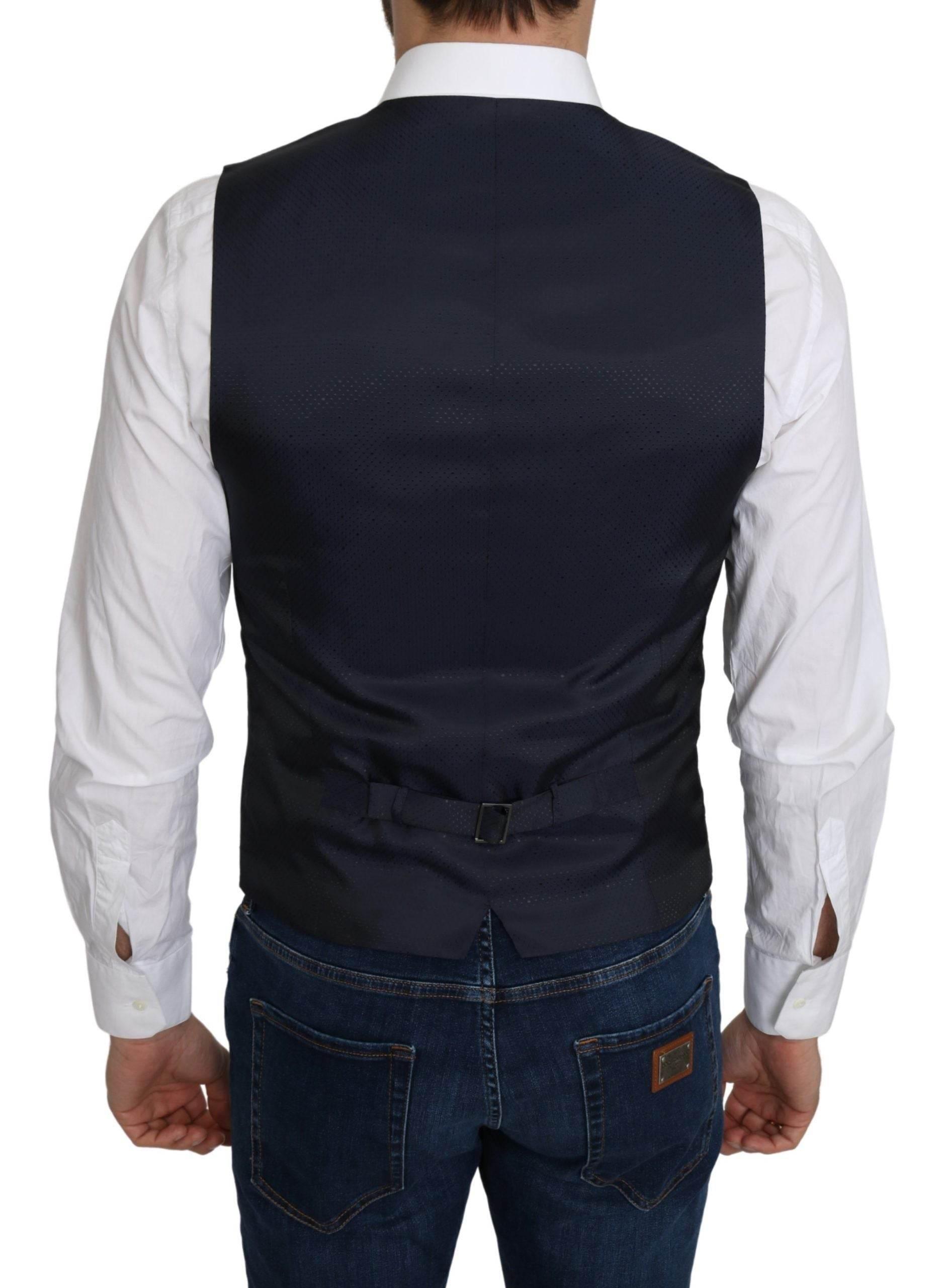 Dolce & Gabbana Blue Silk Romb Pattern Formal Coat Vest - Hilstor