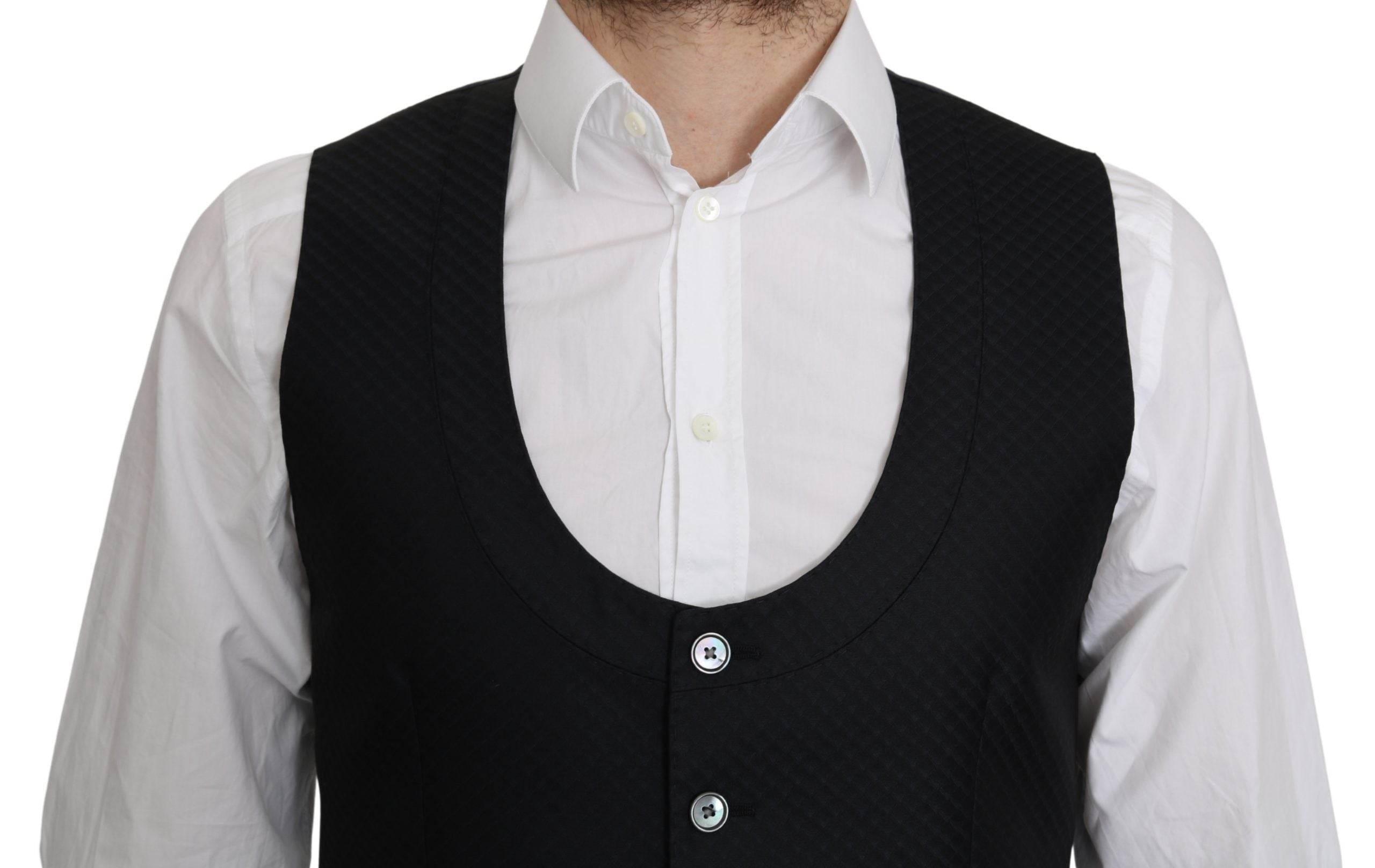 Dolce & Gabbana Blue Silk Romb Pattern Formal Coat Vest - Hilstor