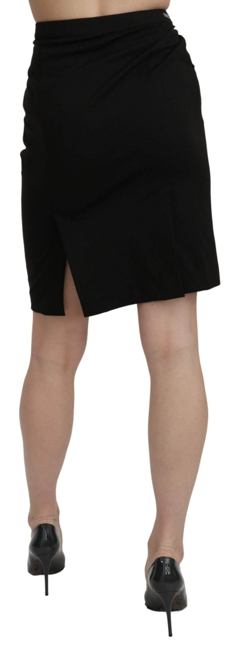 GF Ferre Chic High Waist Black Linen Skirt - Hilstor