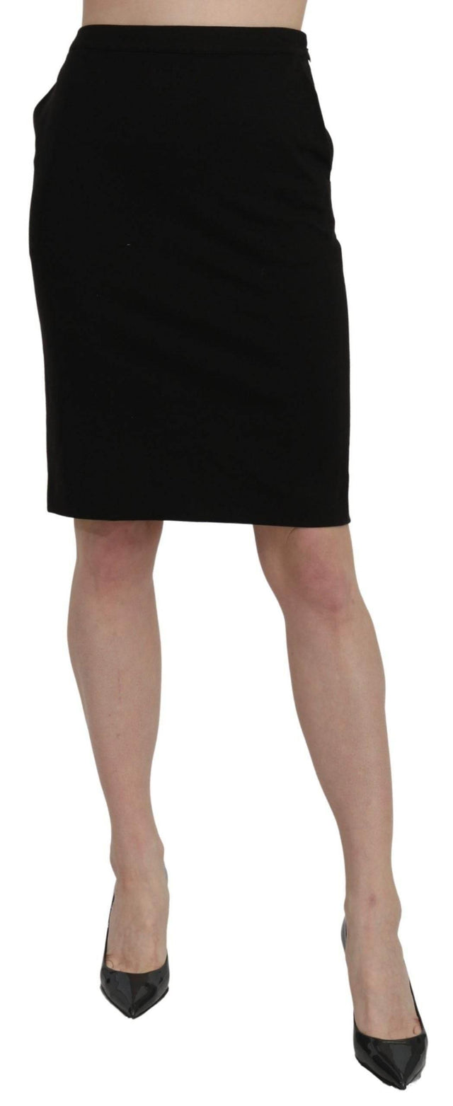 GF Ferre Chic High Waist Black Linen Skirt - Hilstor