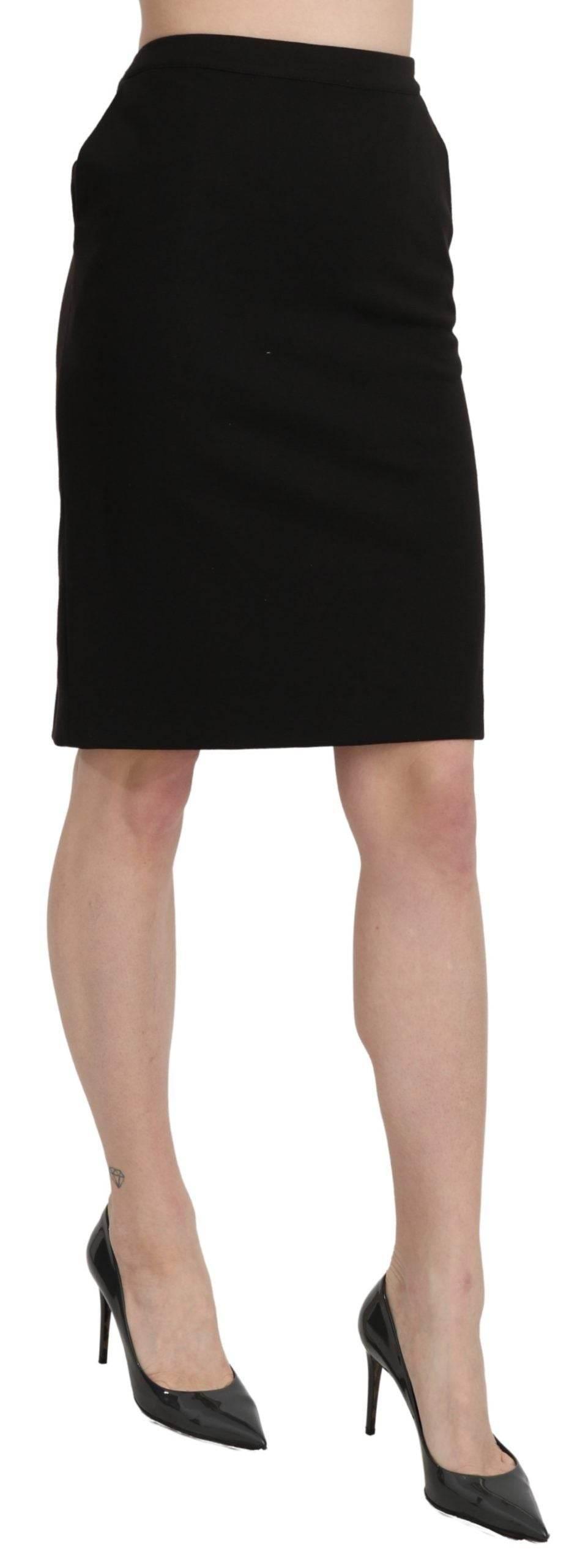 GF Ferre Chic High Waist Black Linen Skirt - Hilstor