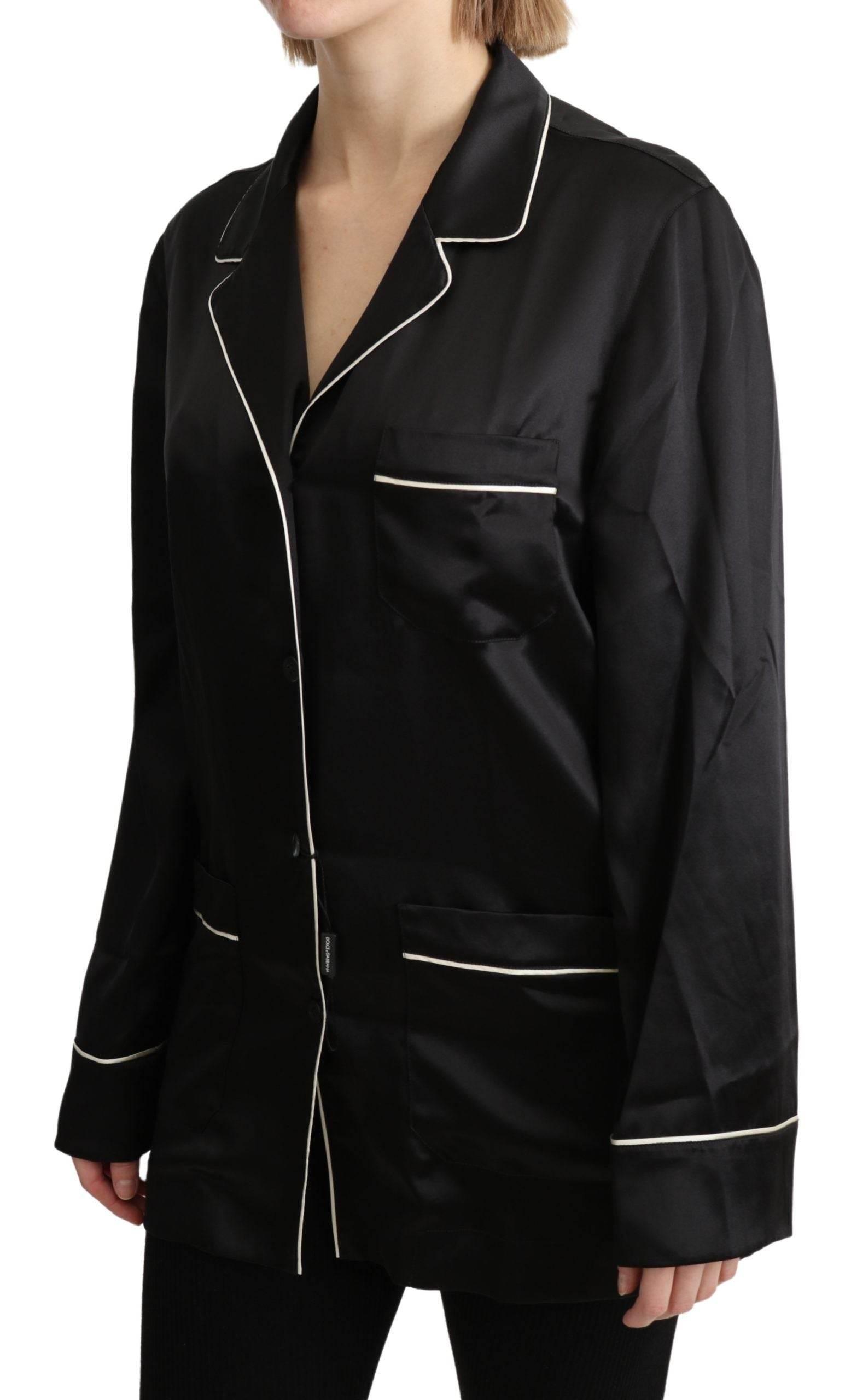 Dolce & Gabbana Black Shirt Silk Stretch Top Blouse - Hilstor