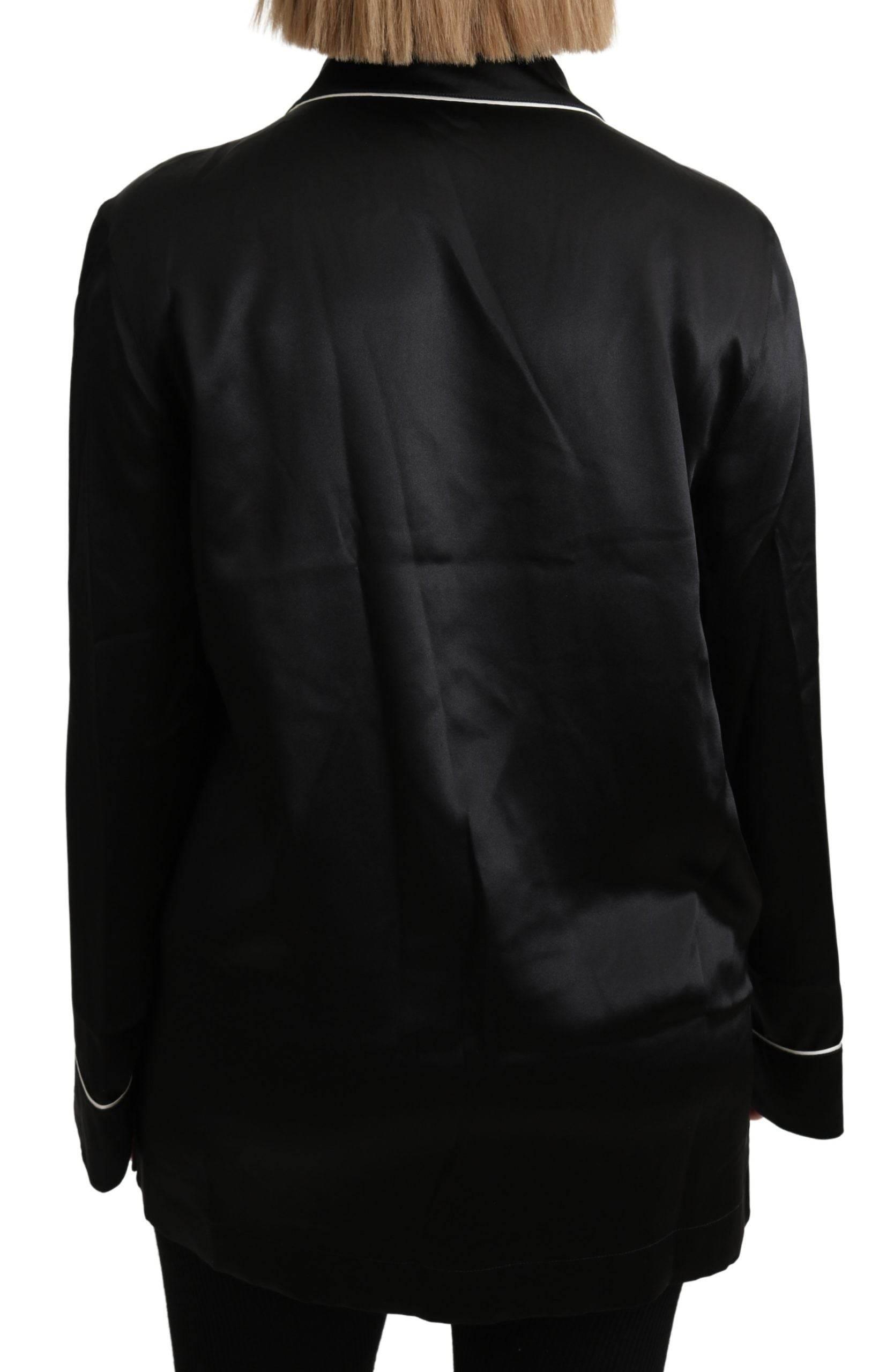Dolce & Gabbana Black Shirt Silk Stretch Top Blouse - Hilstor
