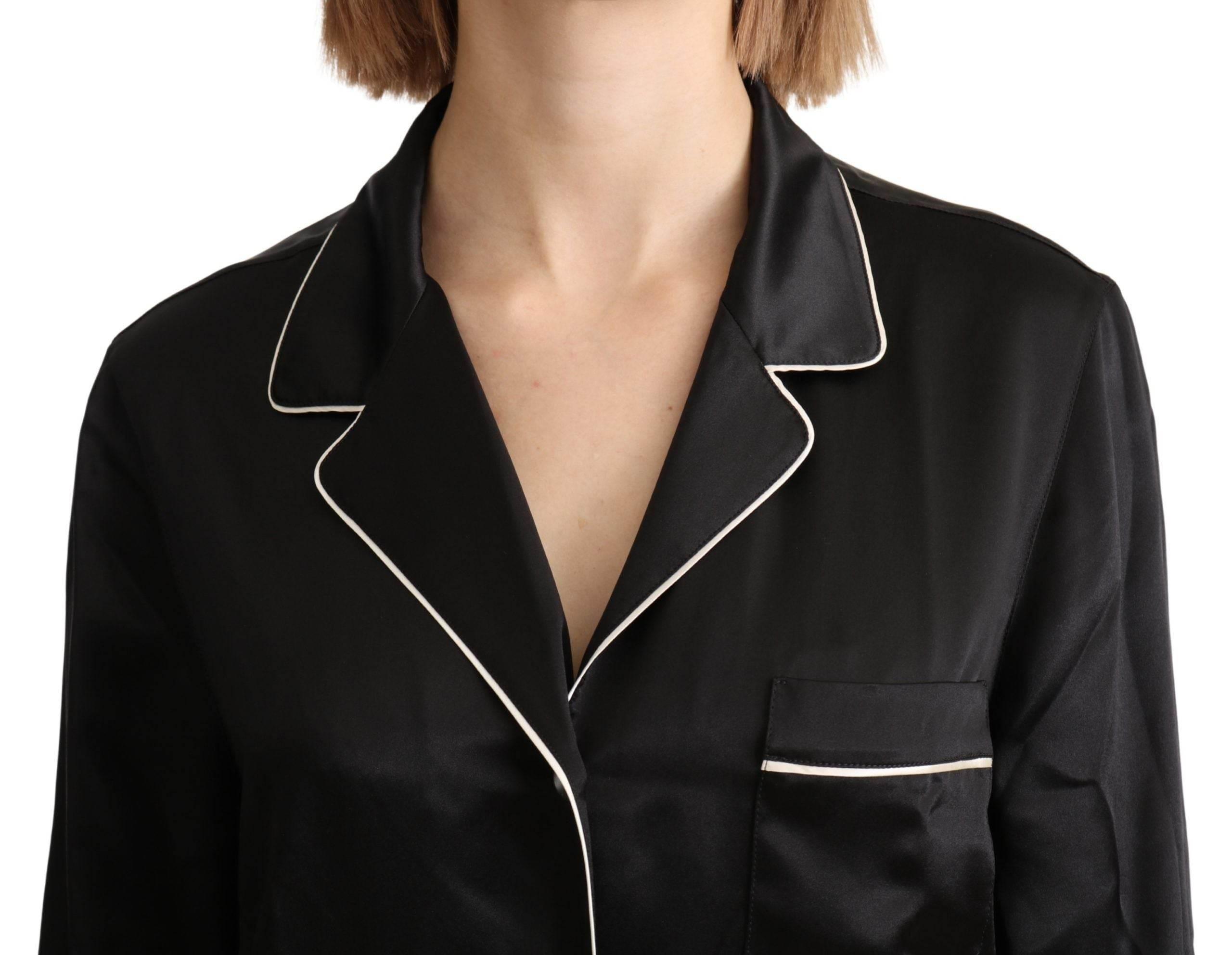 Dolce & Gabbana Black Shirt Silk Stretch Top Blouse - Hilstor