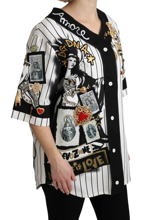 Dolce & Gabbana Elegant Striped V-Neck Charm Blouse - Hilstor