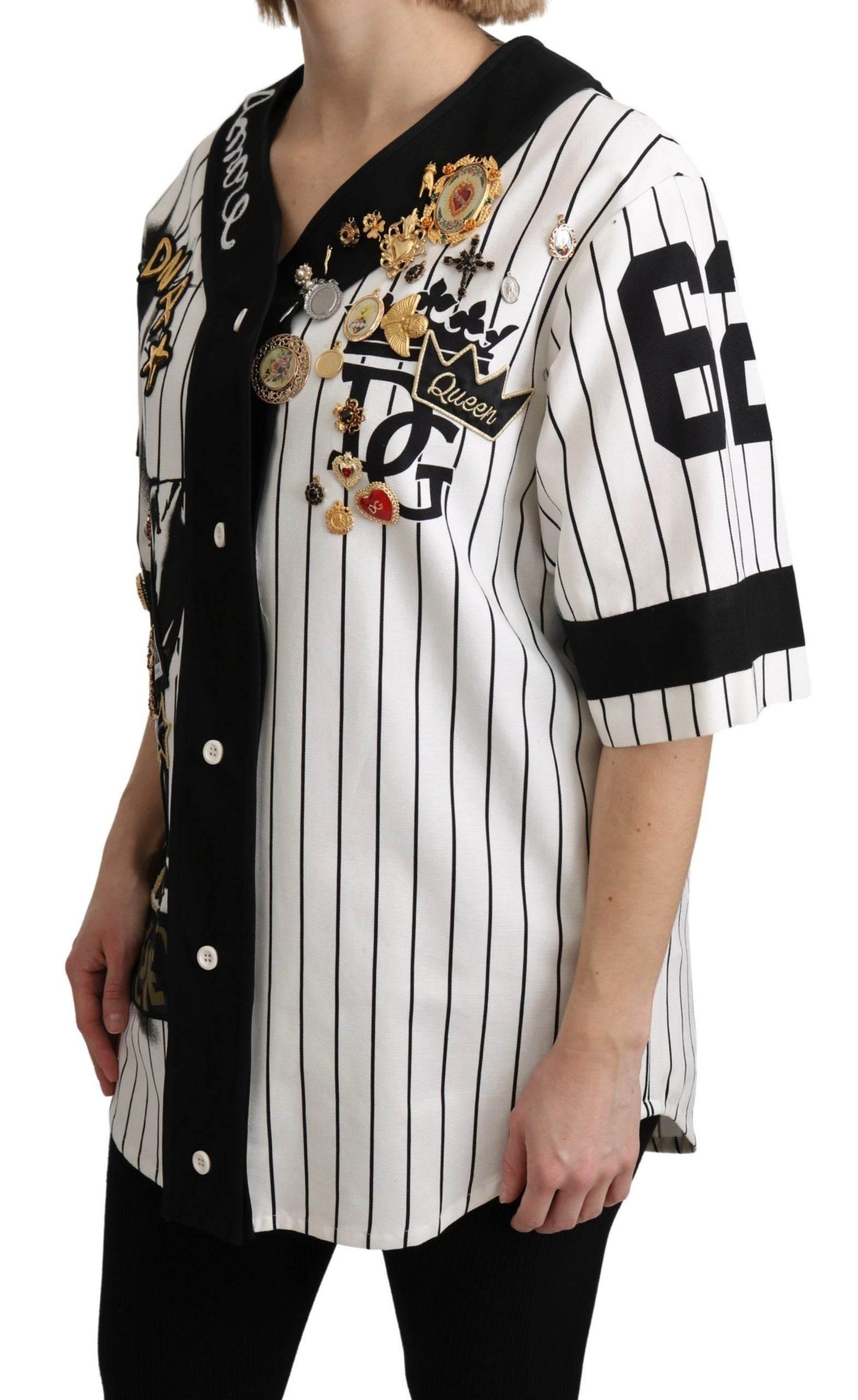 Dolce & Gabbana Elegant Striped V-Neck Charm Blouse - Hilstor