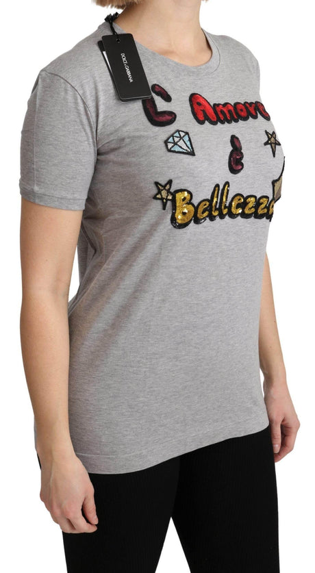 Dolce & Gabbana Gray Cotton Amore e Bellezza Top T-shirt - Hilstor