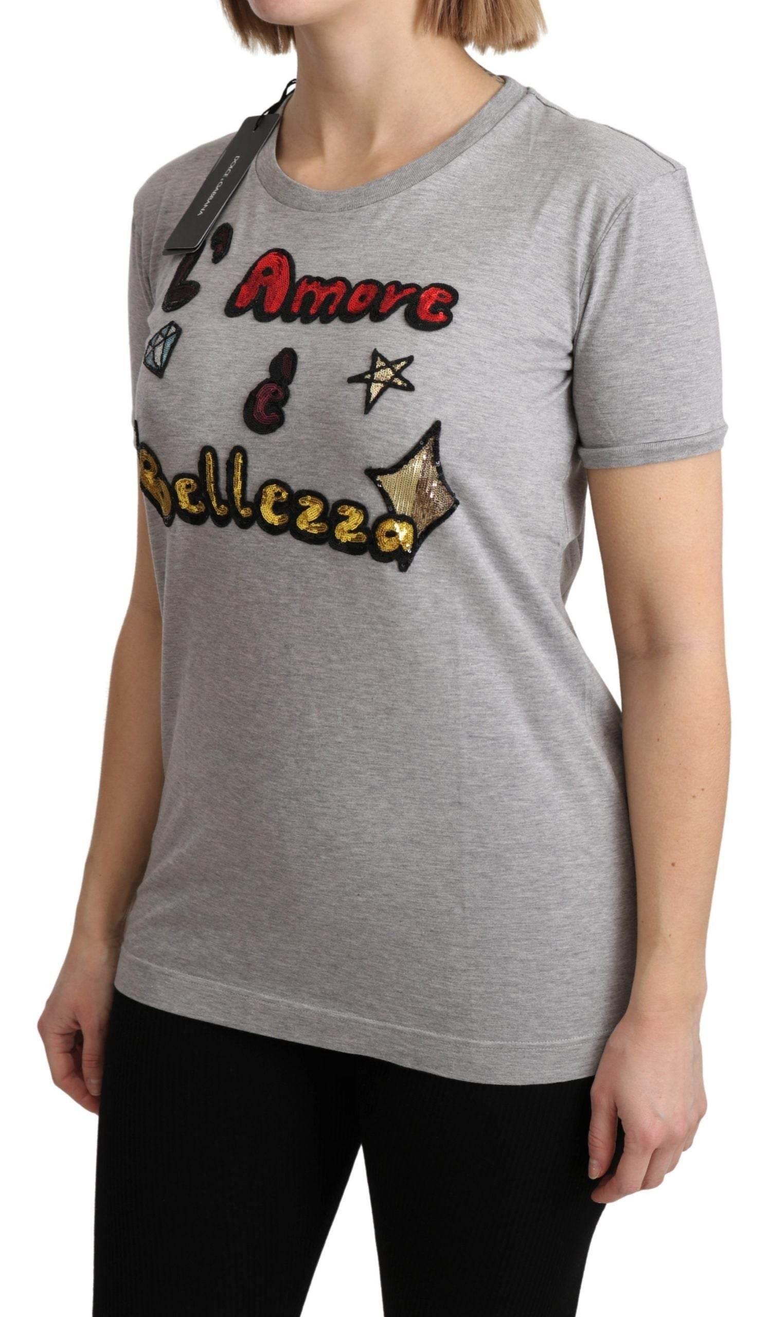 Dolce & Gabbana Gray Cotton Amore e Bellezza Top T-shirt - Hilstor