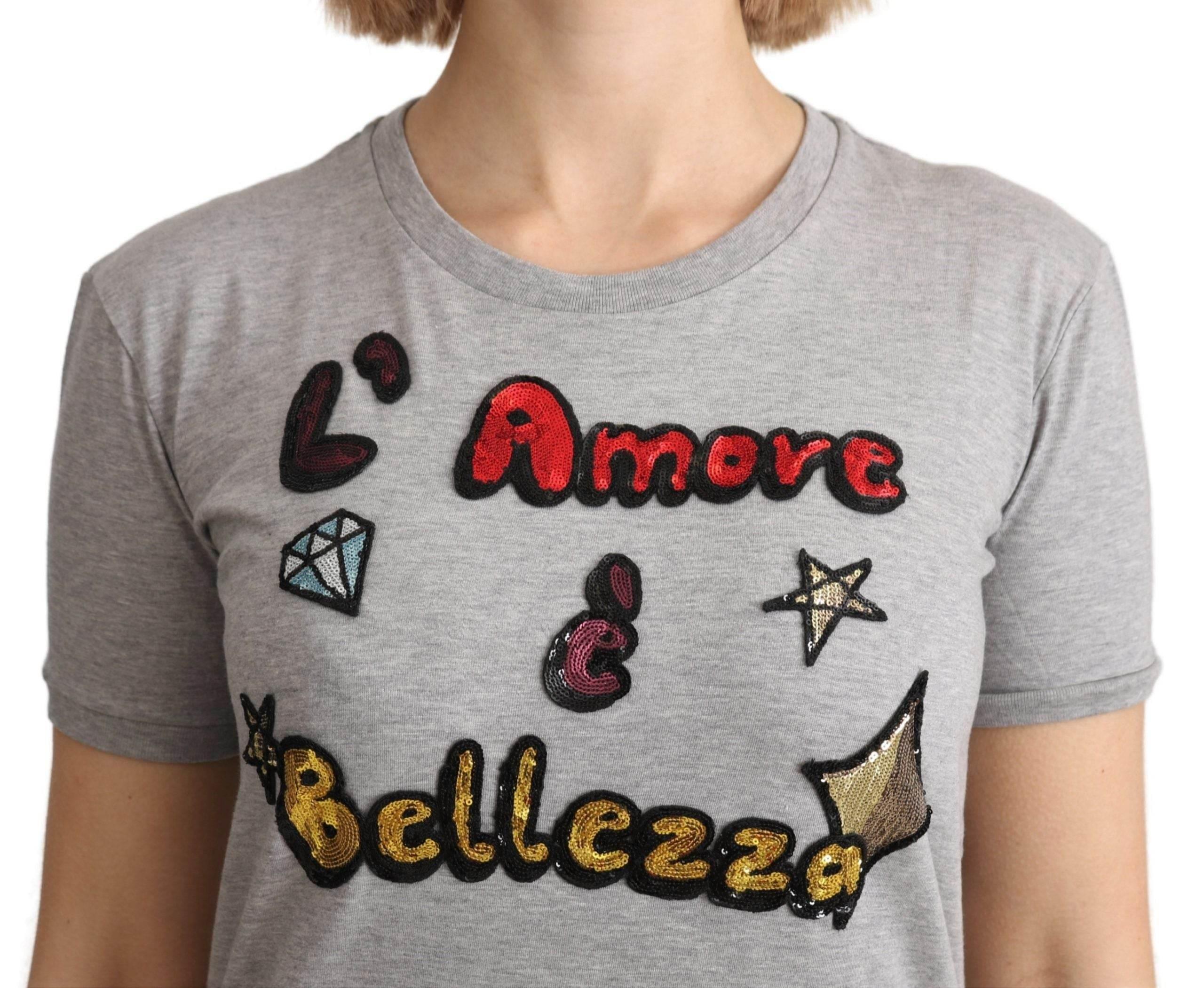 Dolce & Gabbana Gray Cotton Amore e Bellezza Top T-shirt - Hilstor