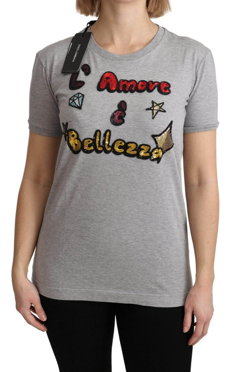 Dolce & Gabbana Gray Cotton Amore e Bellezza Top T-shirt - Hilstor
