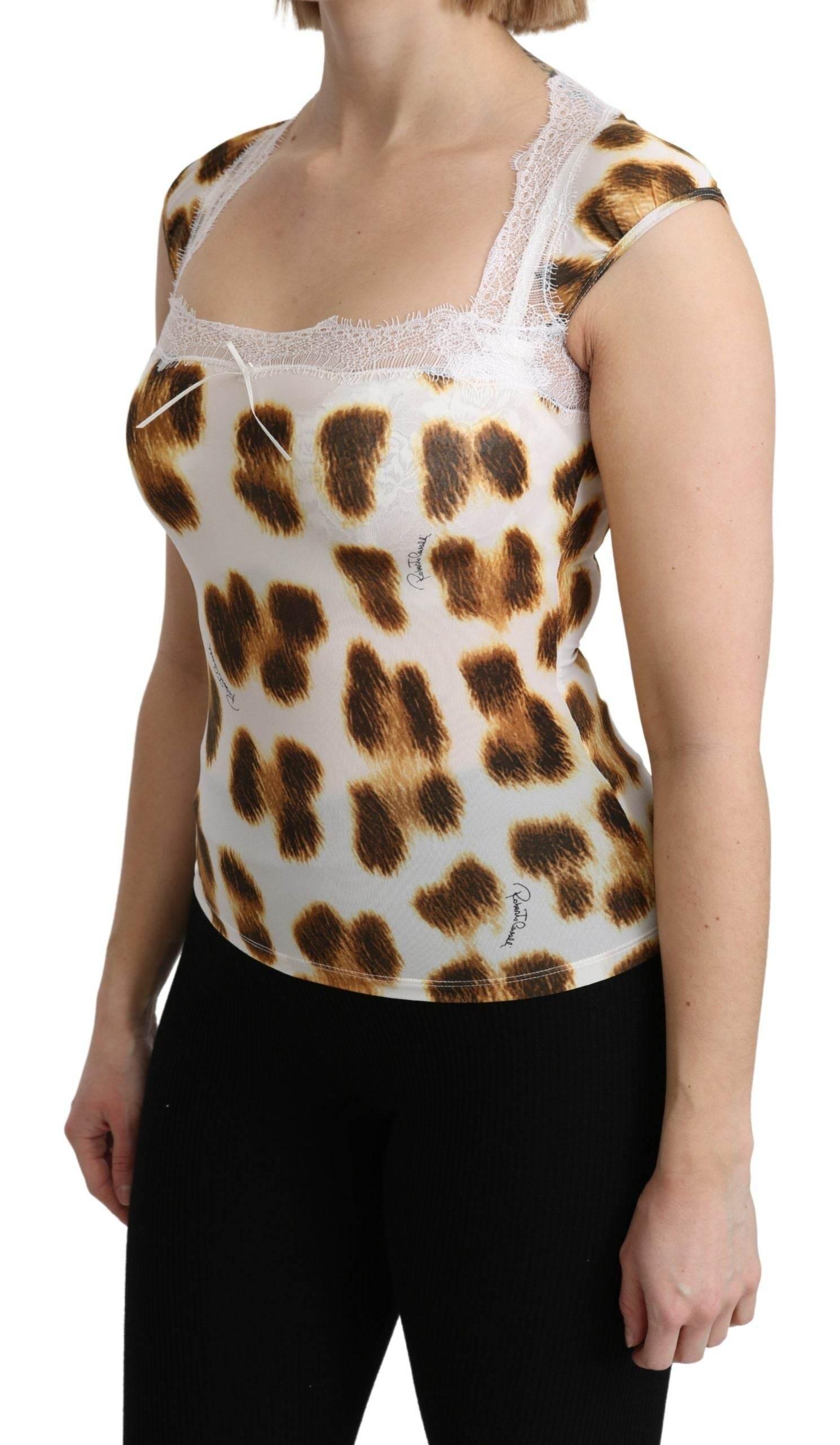 Roberto Cavalli White Brown Camisole Underwear Blouse - Hilstor