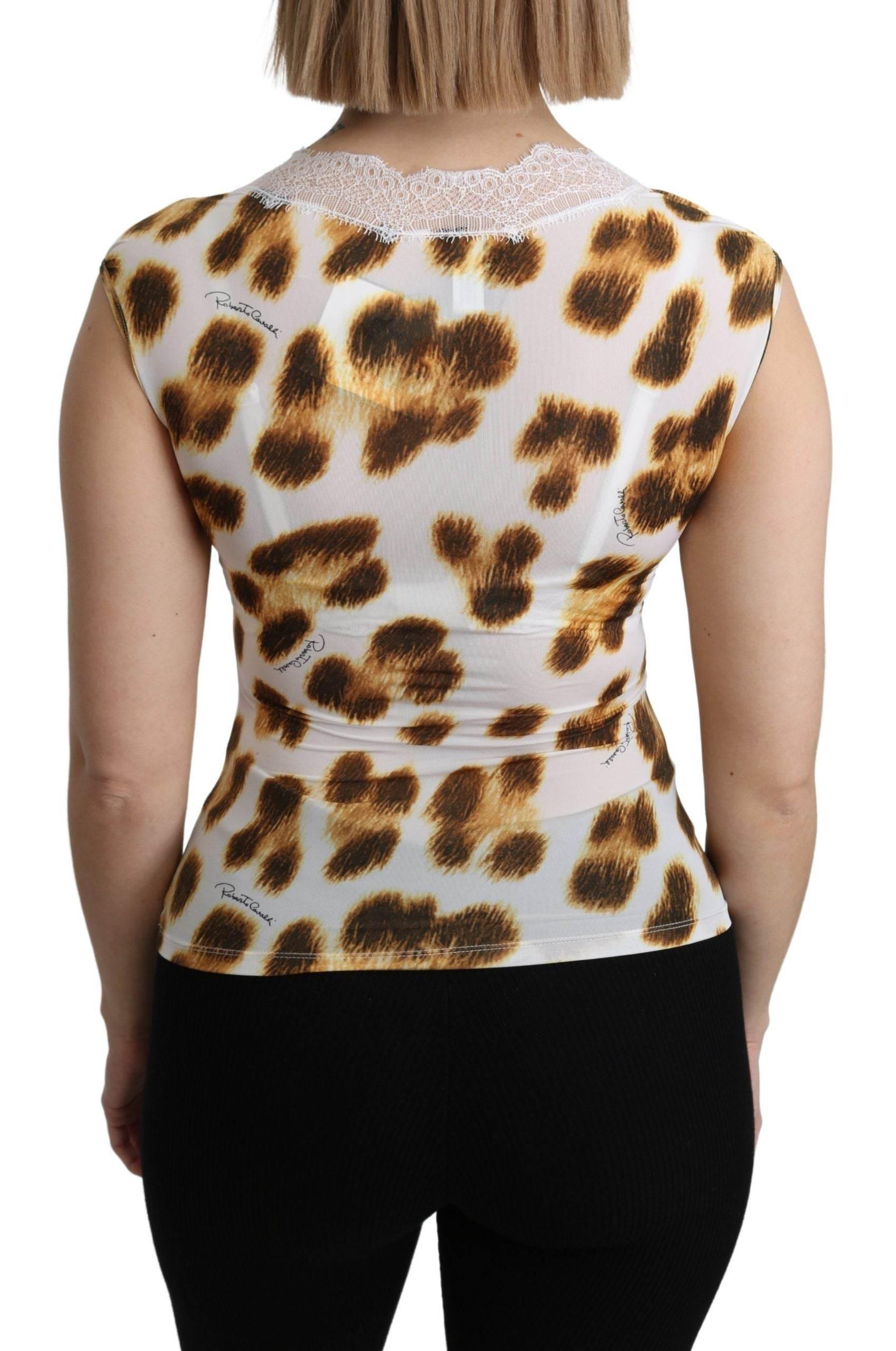Roberto Cavalli White Brown Camisole Underwear Blouse - Hilstor