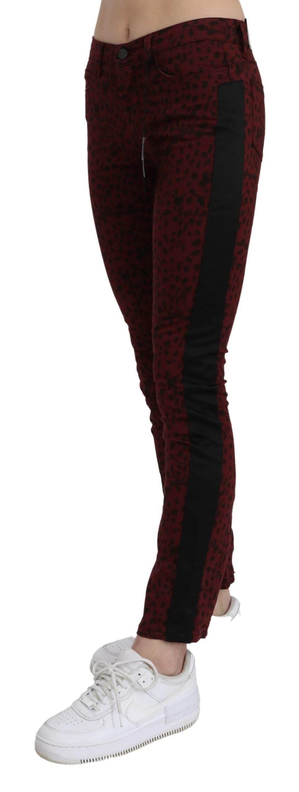 Costume National Dark Red Mid Waist Slim Fit Cotton Jeans - Hilstor