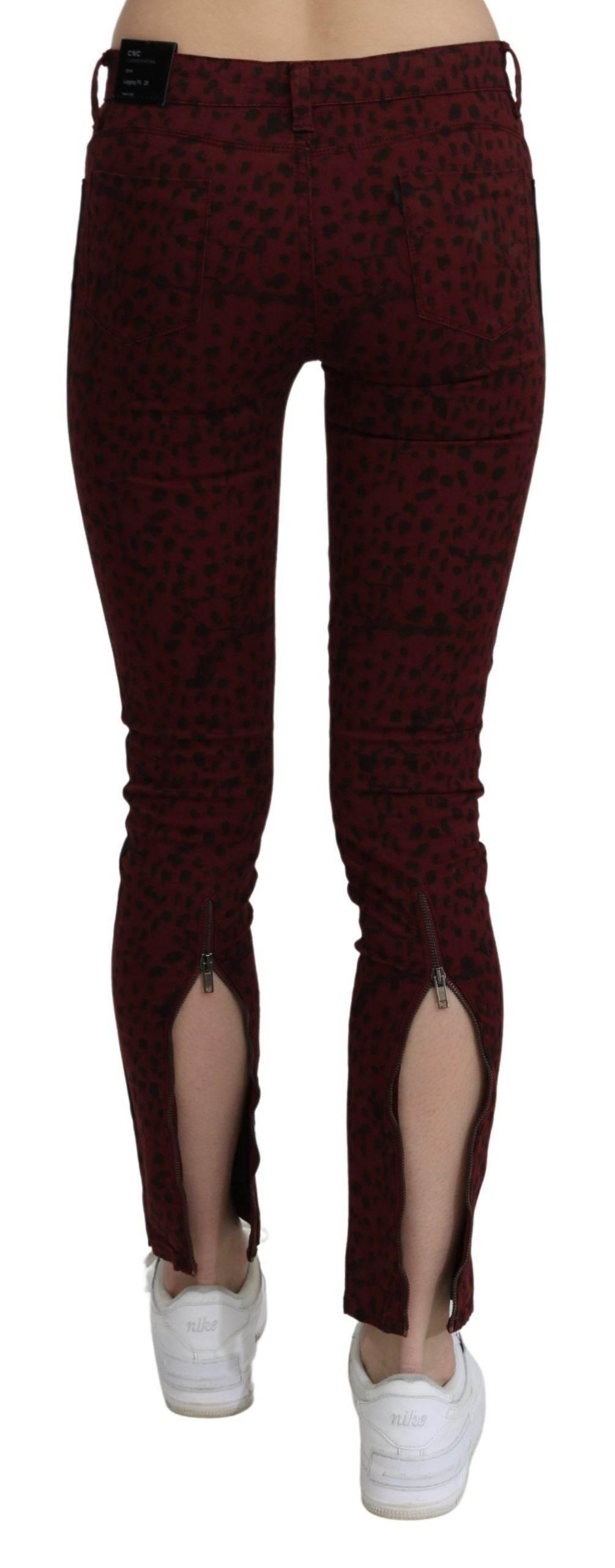 Costume National Dark Red Mid Waist Slim Fit Cotton Jeans - Hilstor