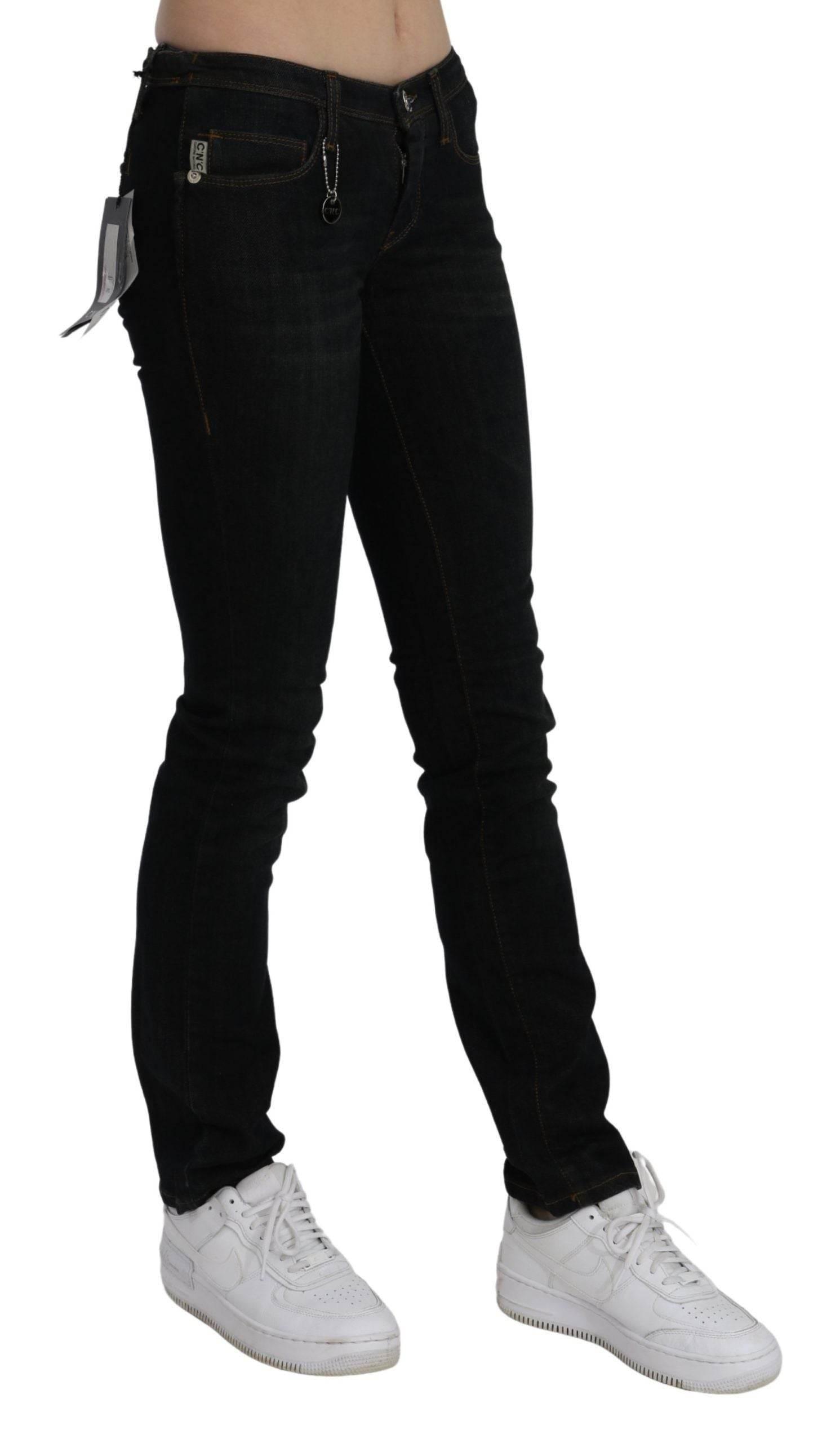 Costume National Black Mid Waist Skinny Denim Cotton Jeans - Hilstor