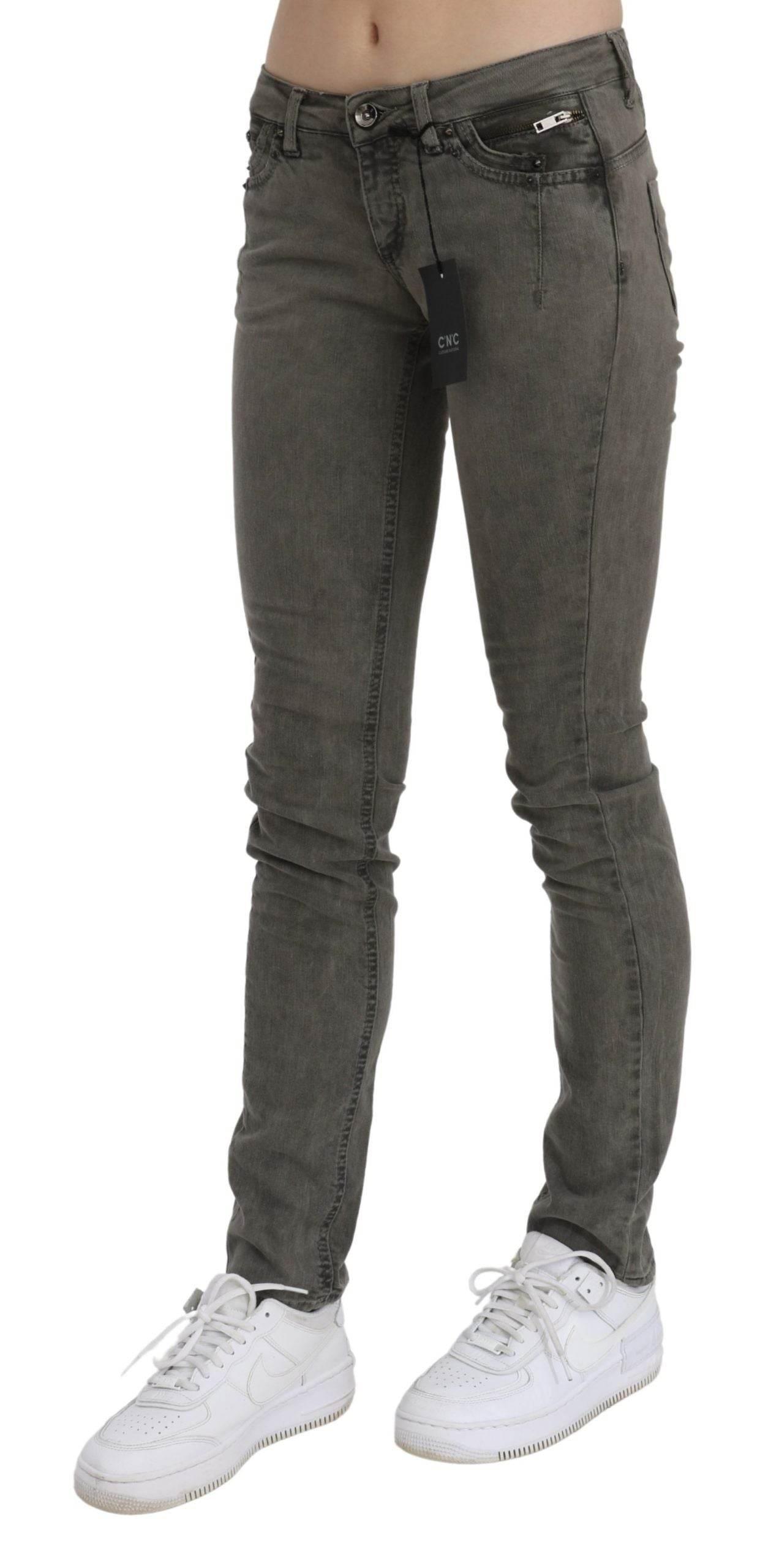 Costume National Gray Low Waist Skinny Denim Cotton Jeans - Hilstor