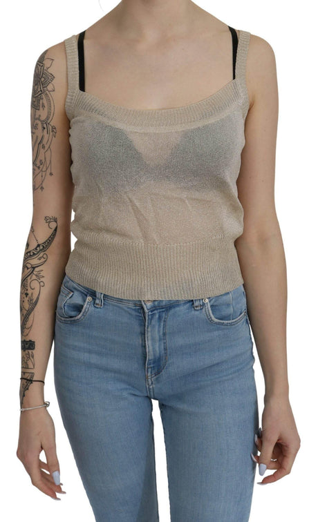 BYBLOS Beige Sleeveless Spaghetti Strap Tank See Through Top - Hilstor