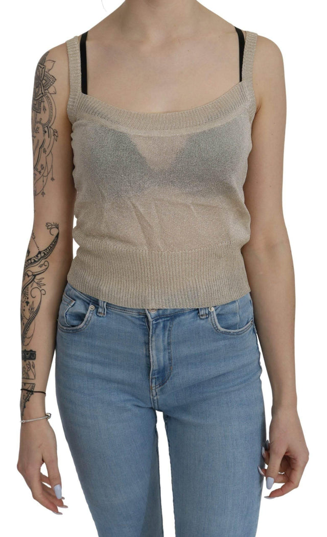 BYBLOS Beige Sleeveless Spaghetti Strap Tank See Through Top - Hilstor