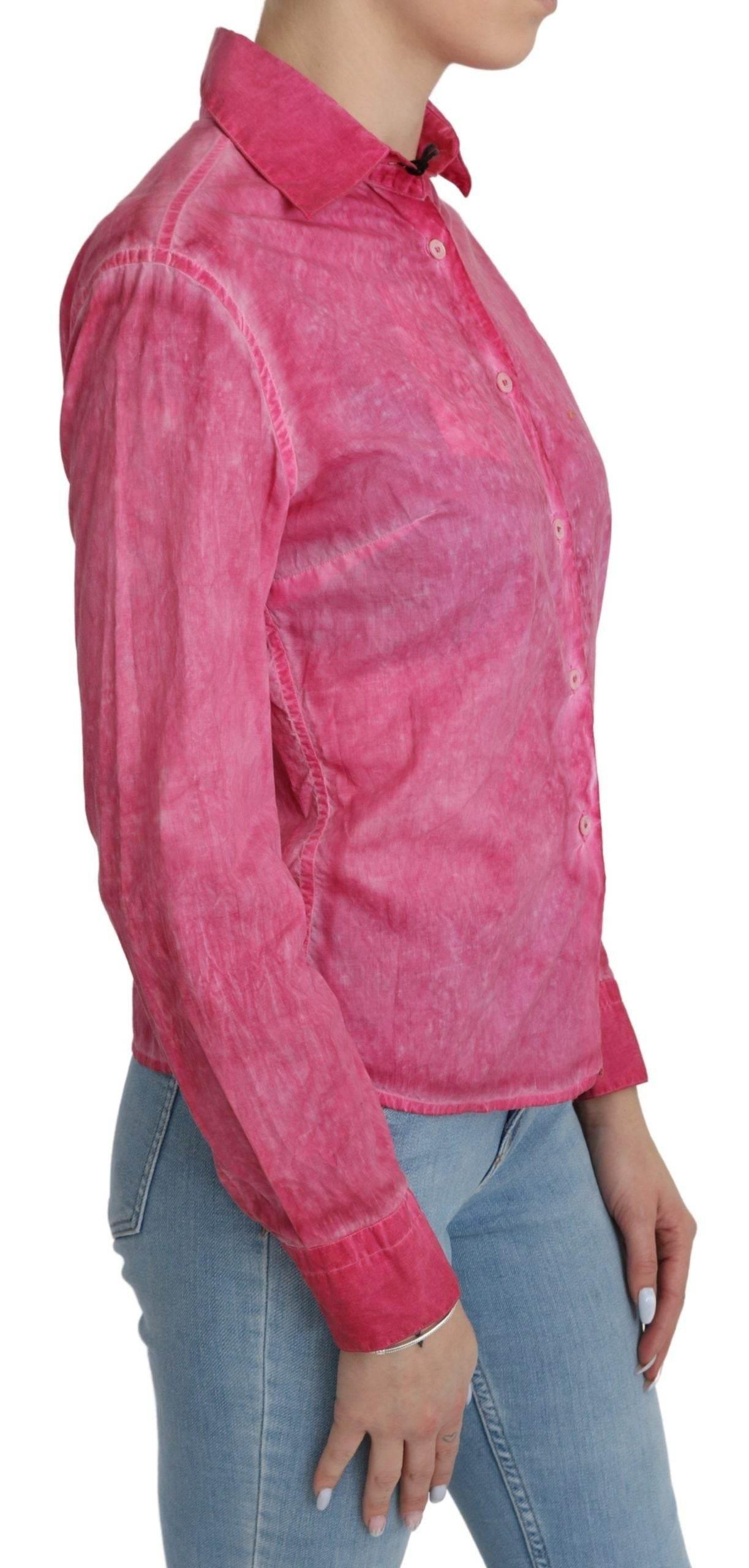Ermanno Scervino Pink Collared Long Sleeve Shirt Blouse Top - Hilstor