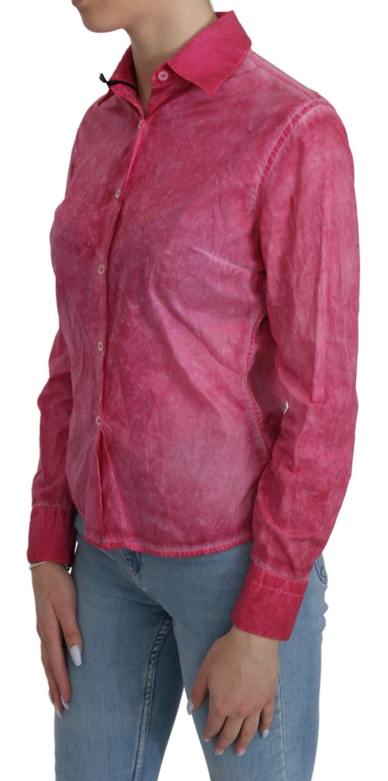 Ermanno Scervino Pink Collared Long Sleeve Shirt Blouse Top - Hilstor