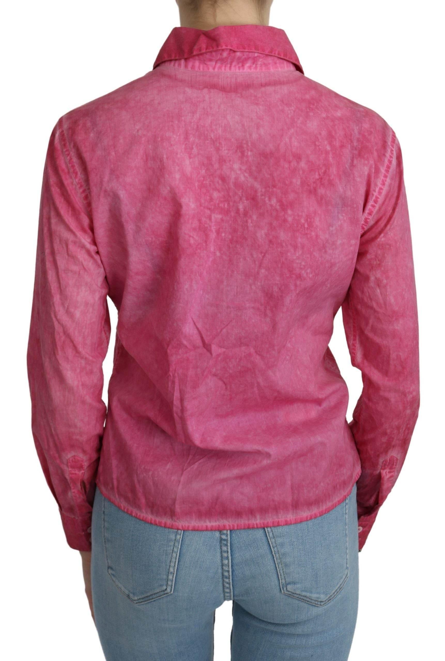 Ermanno Scervino Pink Collared Long Sleeve Shirt Blouse Top - Hilstor