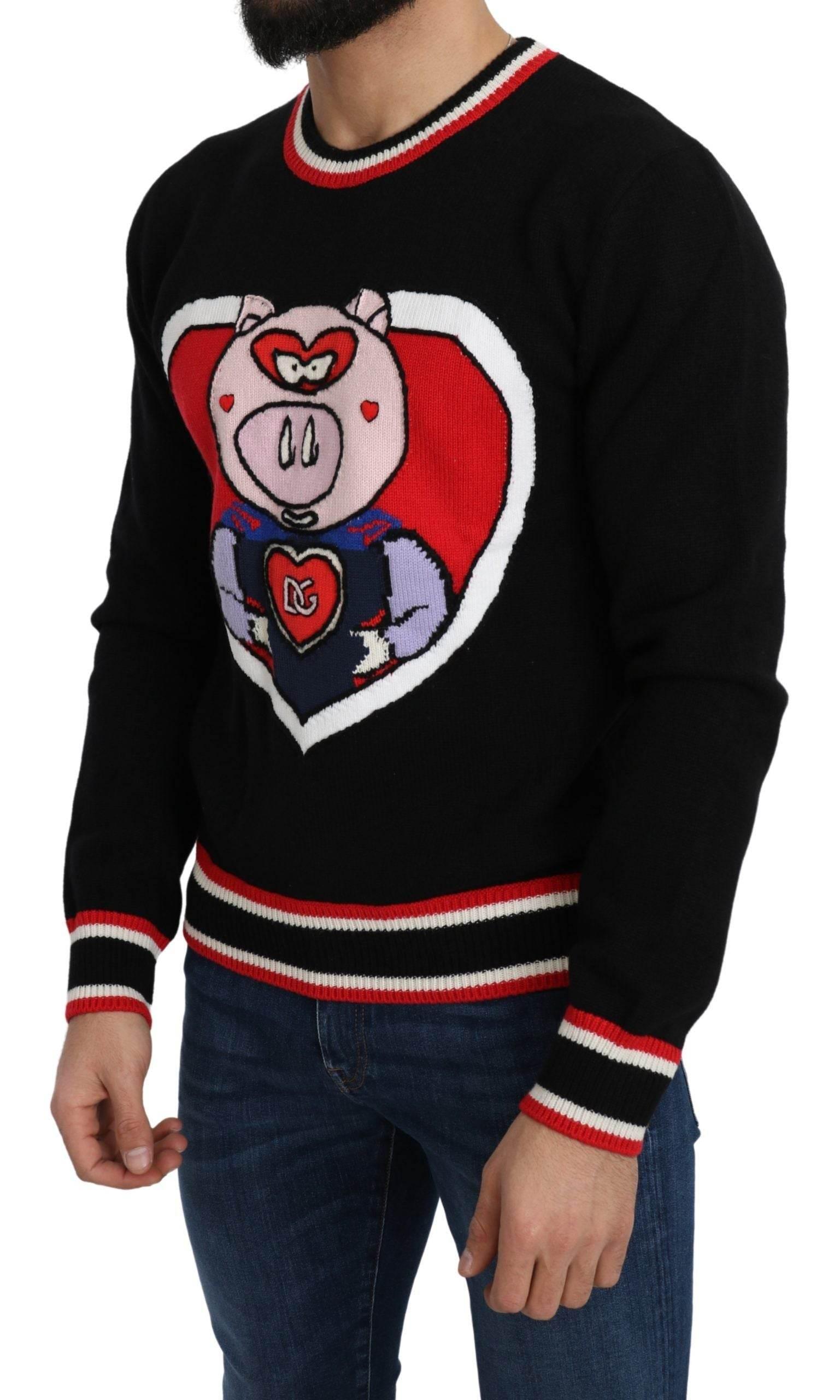 Dolce & Gabbana Black Cashmere Pig of the Year Pullover Sweater - Hilstor