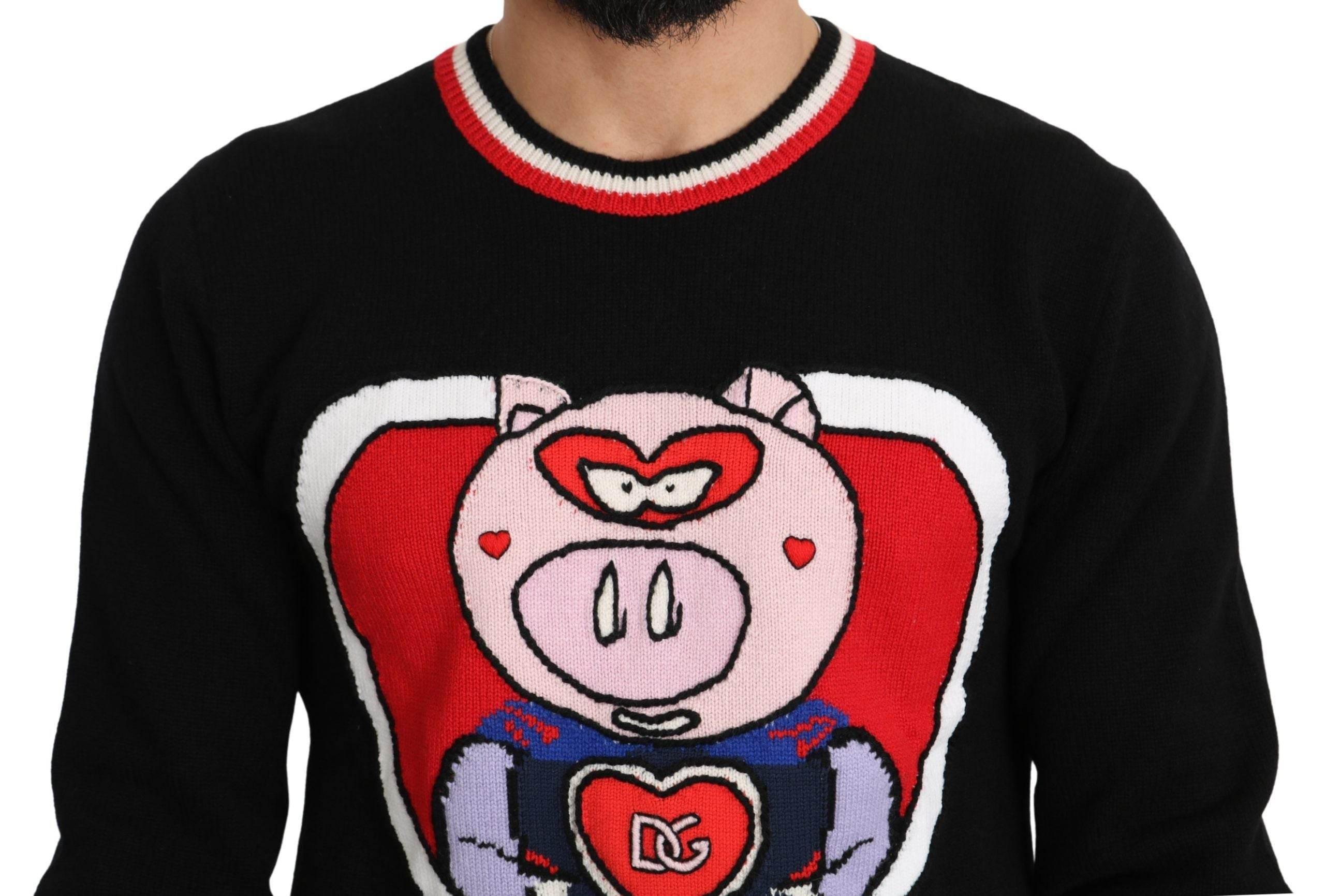 Dolce & Gabbana Black Cashmere Pig of the Year Pullover Sweater - Hilstor