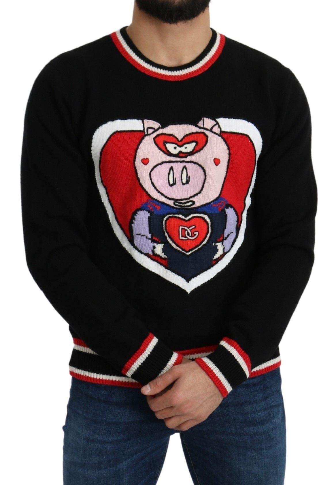 Dolce & Gabbana Black Cashmere Pig of the Year Pullover Sweater - Hilstor