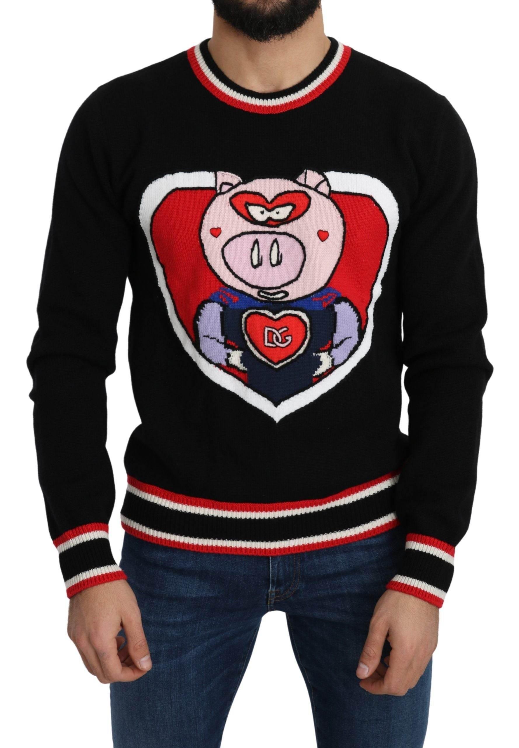 Dolce & Gabbana Black Cashmere Pig of the Year Pullover Sweater - Hilstor