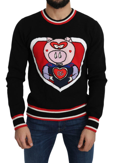 Dolce & Gabbana Black Cashmere Pig of the Year Pullover Sweater - Hilstor