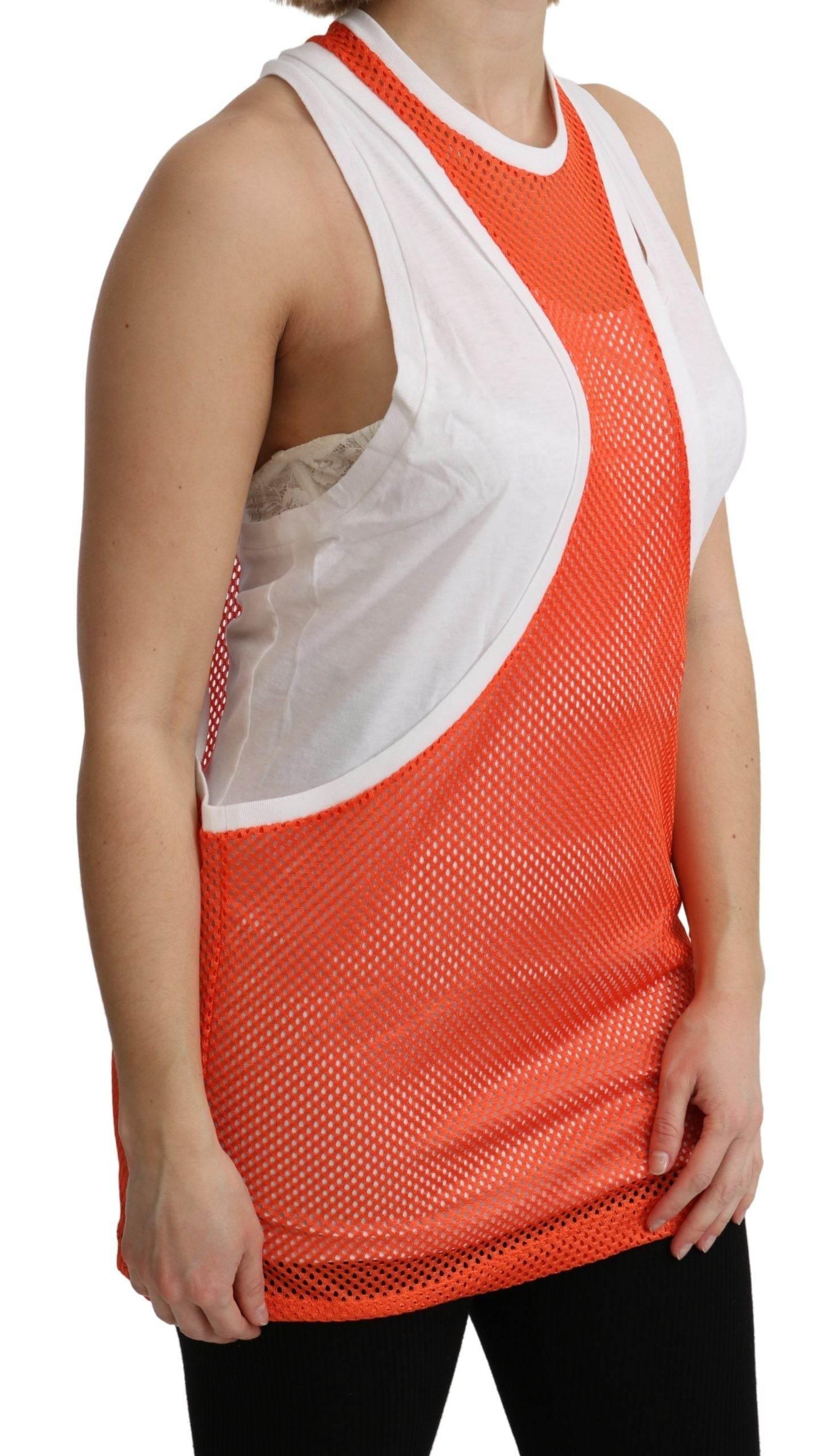 Dsquared² Orange White Crewneck Sleeveless Tank T-shirt Dress Top - Hilstor