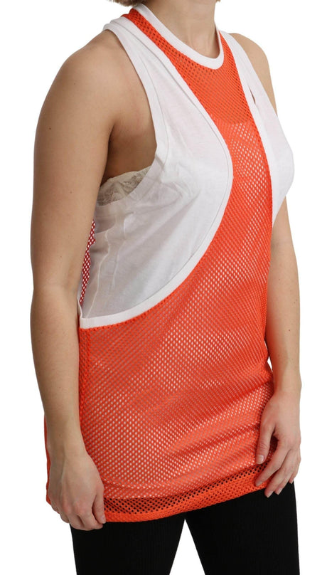 Dsquared² Orange White Crewneck Sleeveless Tank T-shirt Dress Top - Hilstor