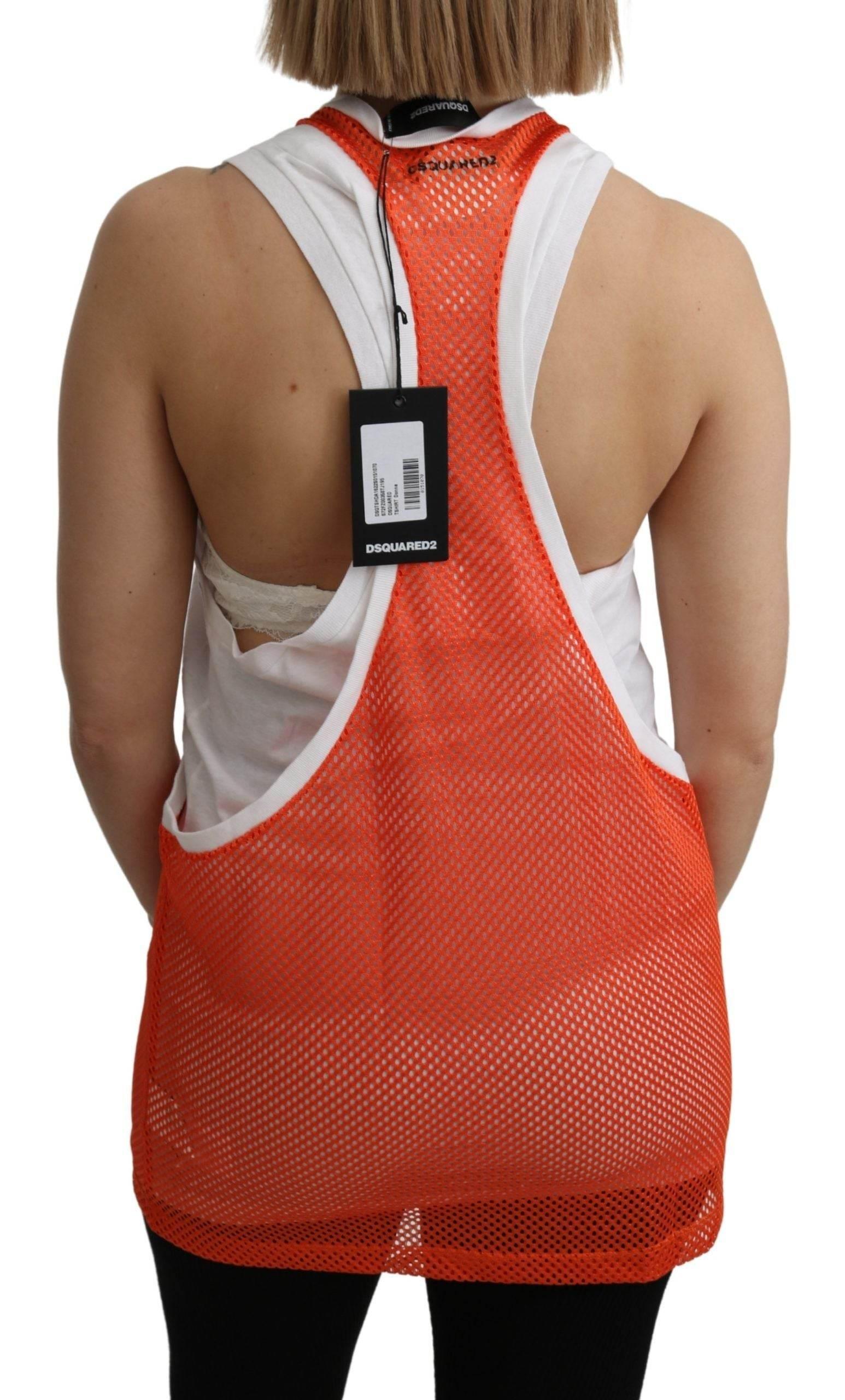 Dsquared² Orange White Crewneck Sleeveless Tank T-shirt Dress Top - Hilstor