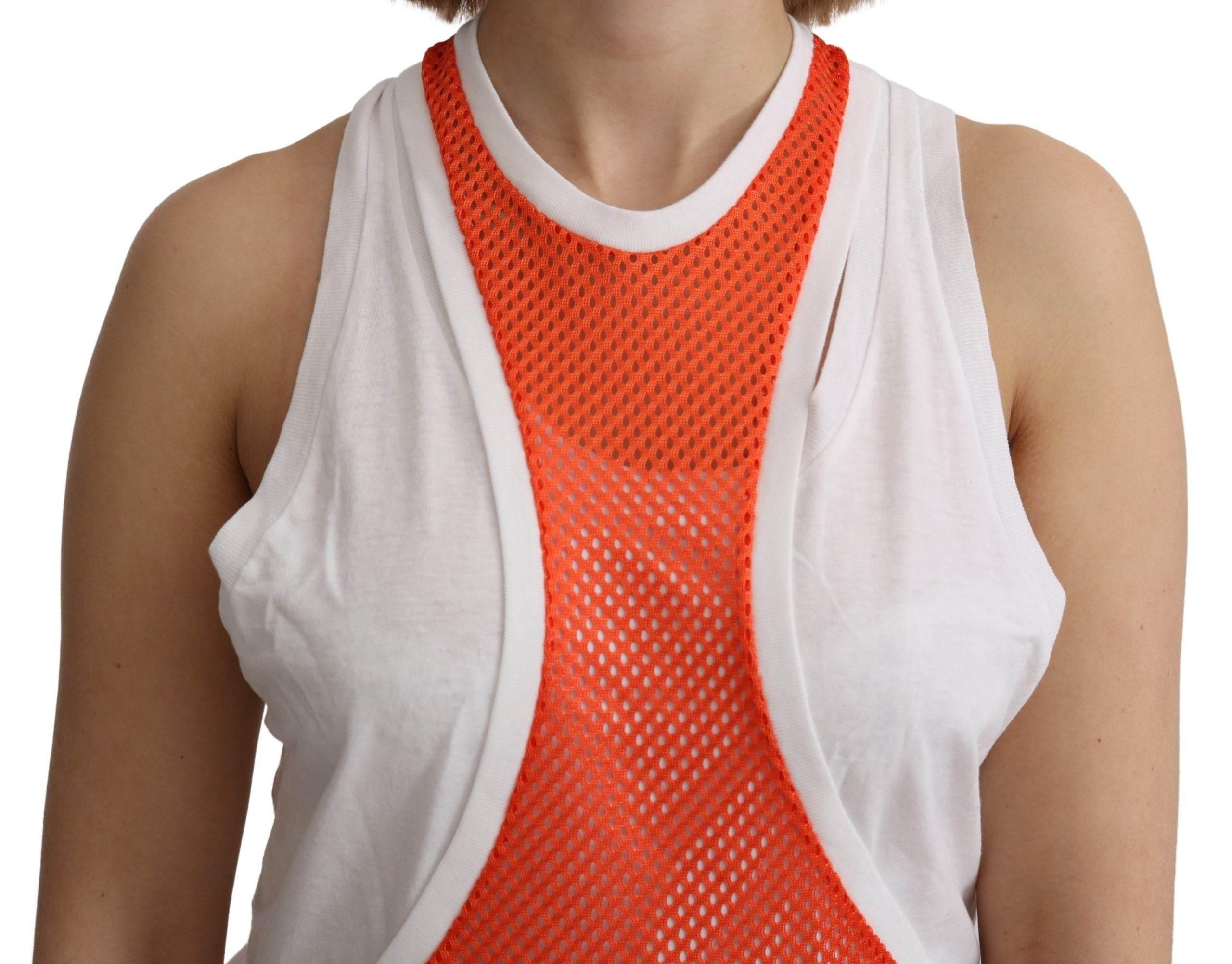 Dsquared² Orange White Crewneck Sleeveless Tank T-shirt Dress Top - Hilstor