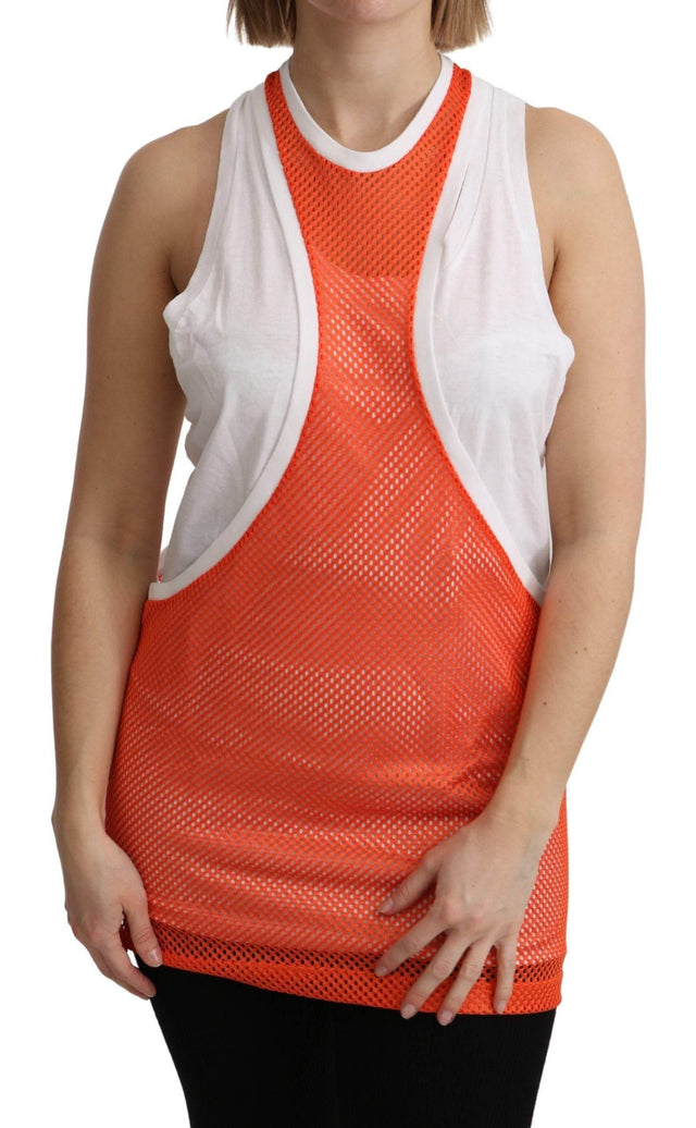 Dsquared² Orange White Crewneck Sleeveless Tank T-shirt Dress Top - Hilstor