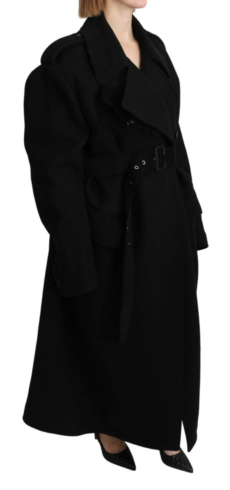 Dolce & Gabbana Elegant Black Wool Trenchcoat - Hilstor