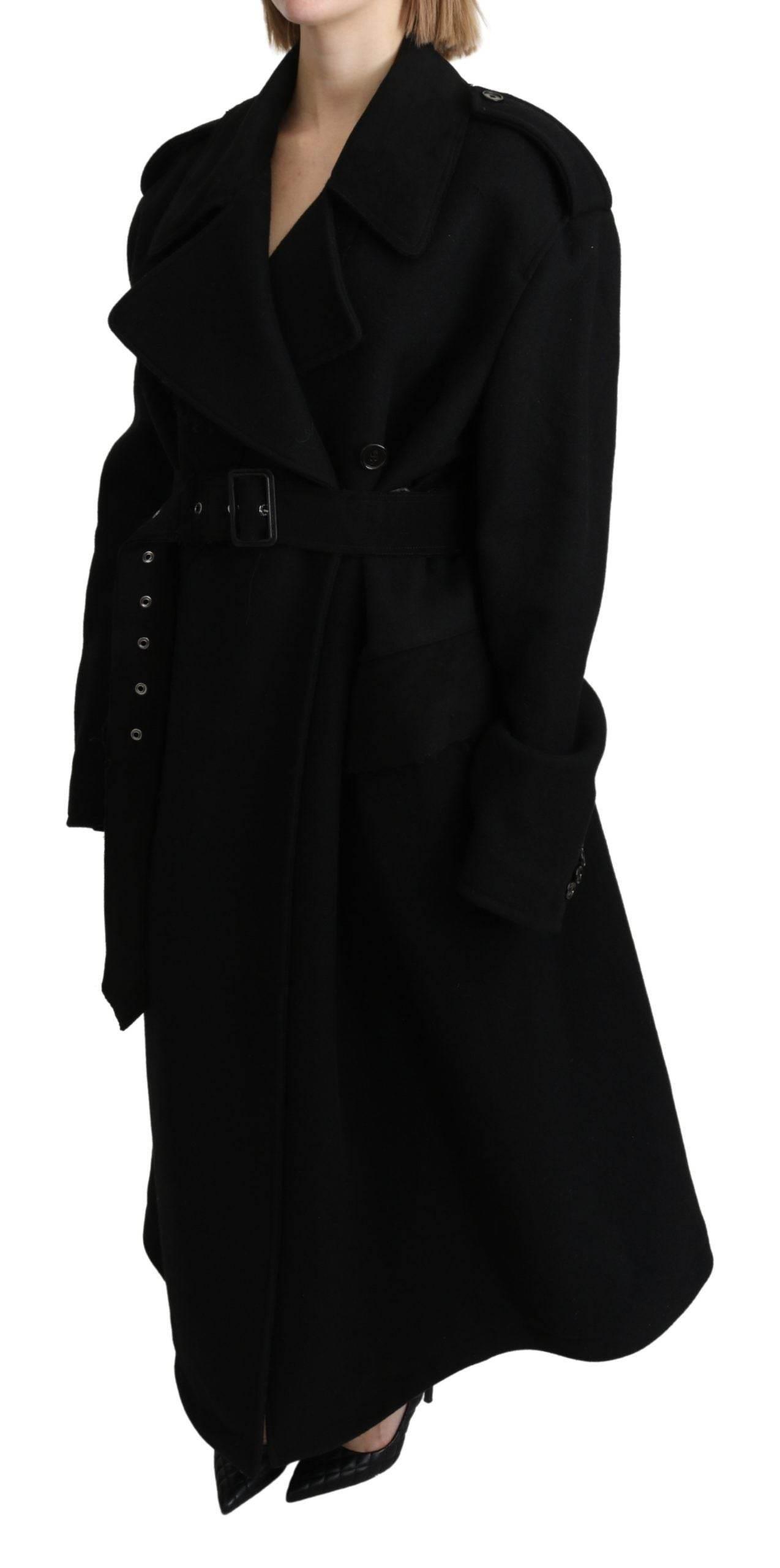 Dolce & Gabbana Elegant Black Wool Trenchcoat - Hilstor