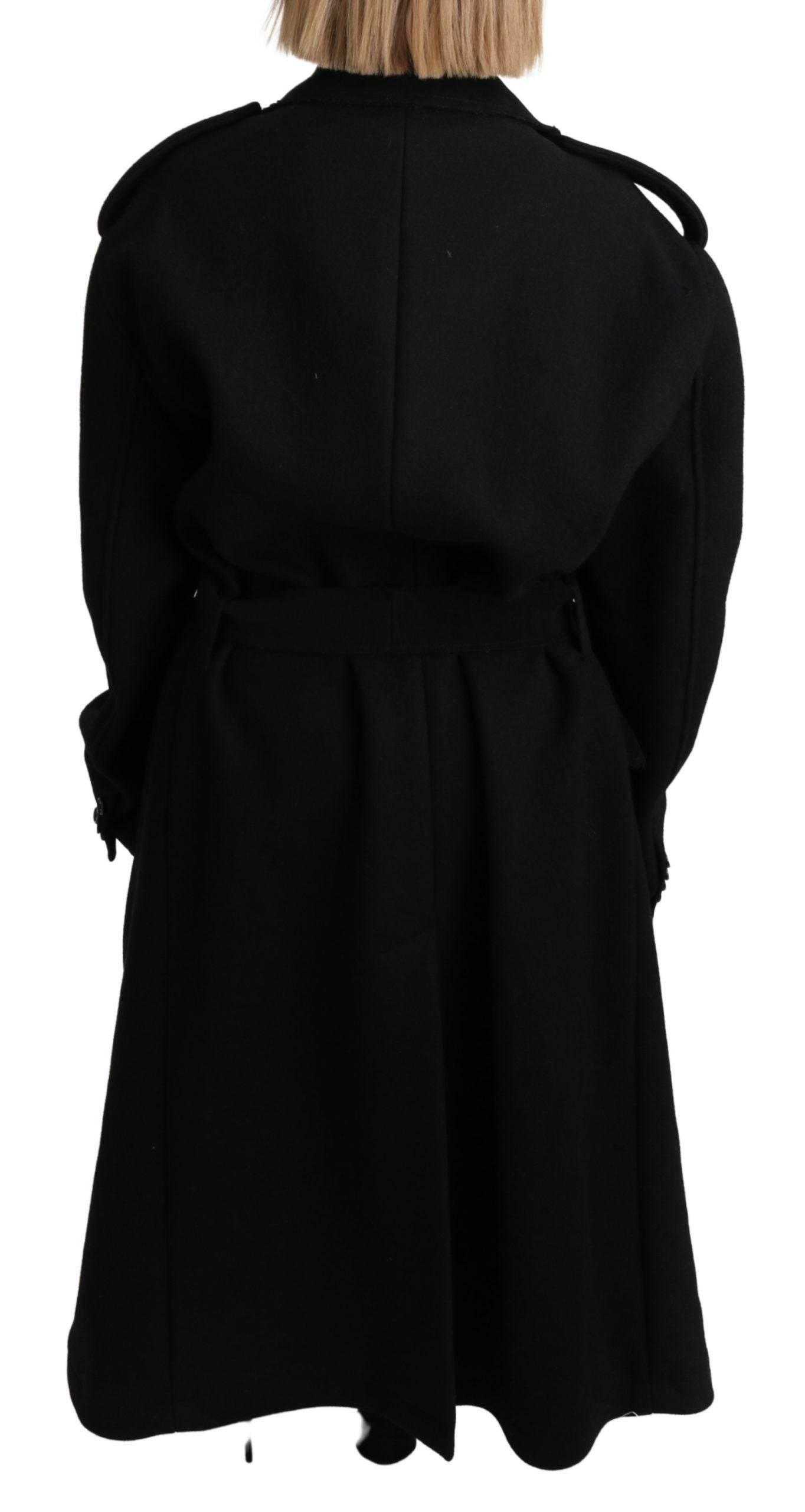 Dolce & Gabbana Elegant Black Wool Trenchcoat - Hilstor