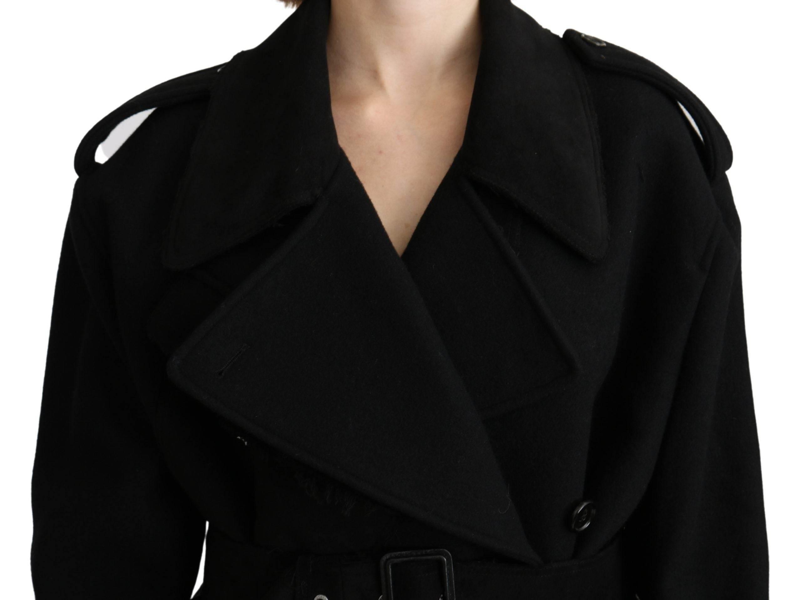 Dolce & Gabbana Elegant Black Wool Trenchcoat - Hilstor