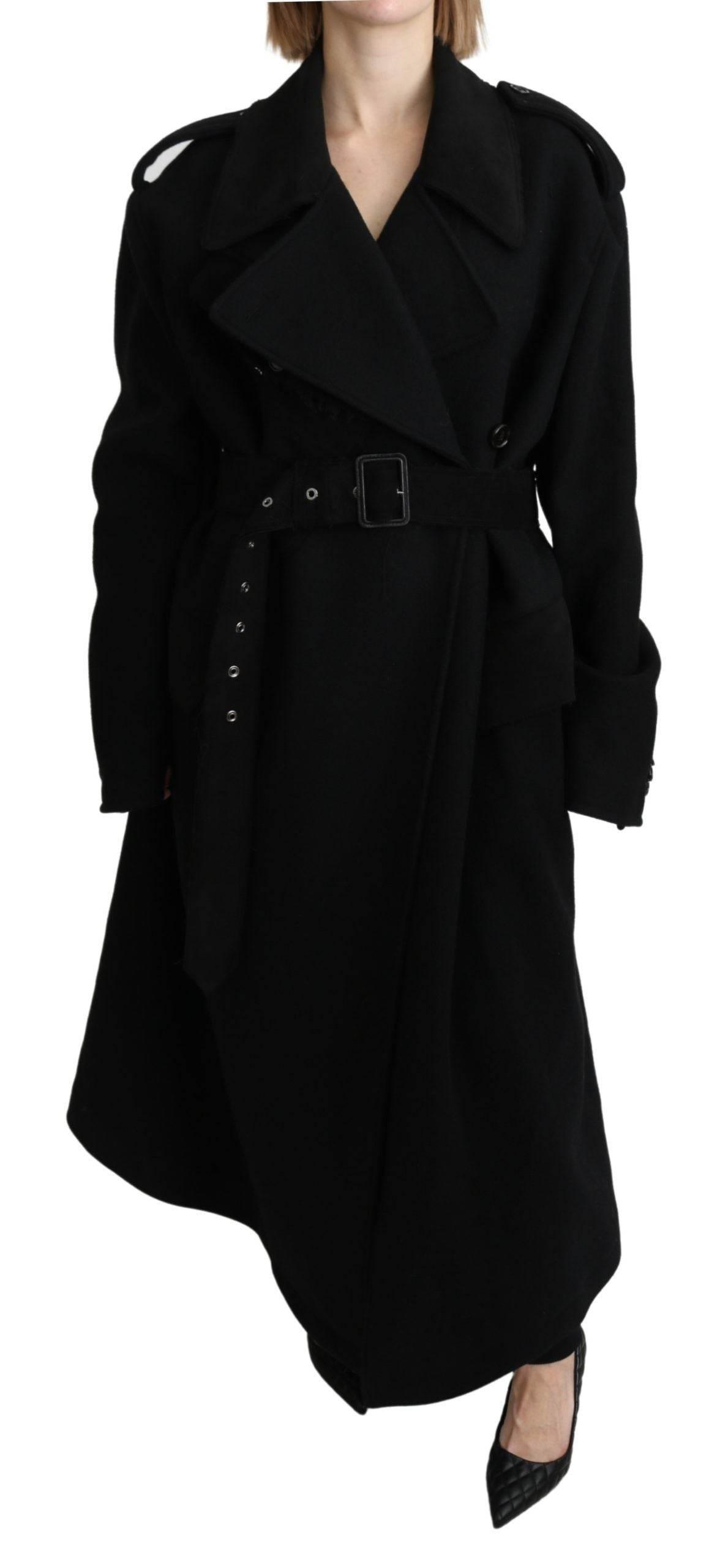 Dolce & Gabbana Elegant Black Wool Trenchcoat - Hilstor