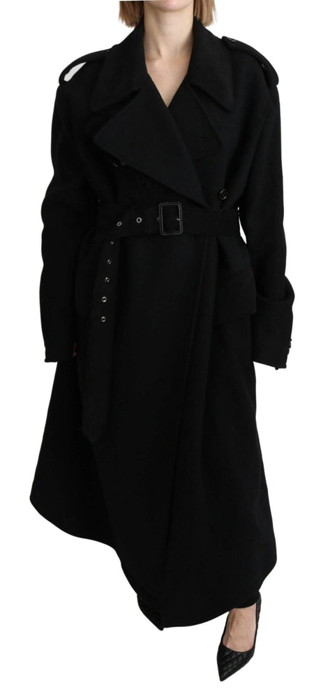 Dolce & Gabbana Elegant Black Wool Trenchcoat - Hilstor