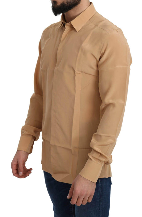 Dolce & Gabbana Elegant Yellow Silk Men's Formal Shirt - Hilstor