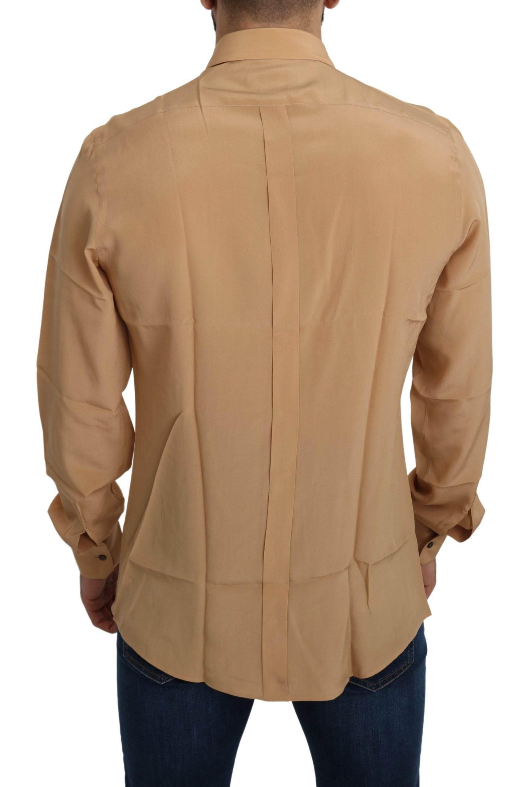 Dolce & Gabbana Elegant Yellow Silk Men's Formal Shirt - Hilstor